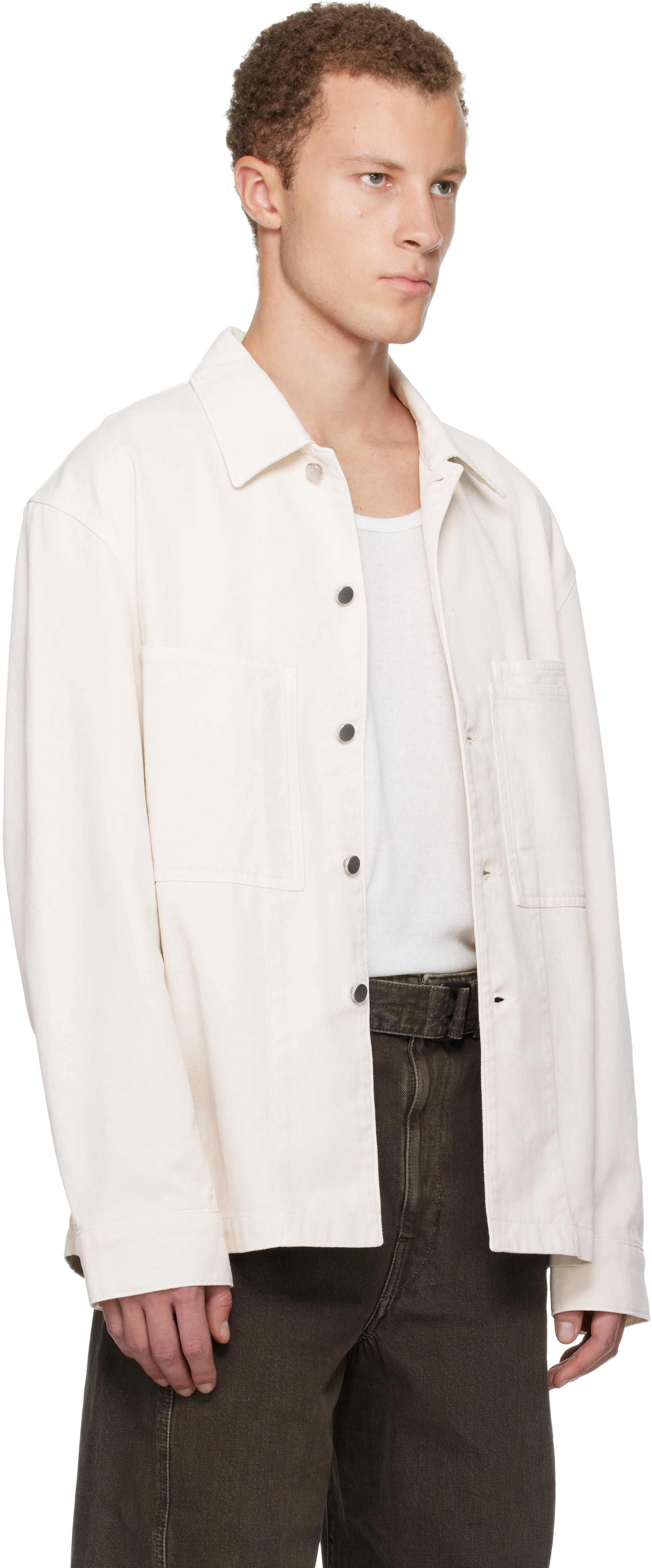 Lemaire Off-white Workwear Denim Overshirt In Animal Print