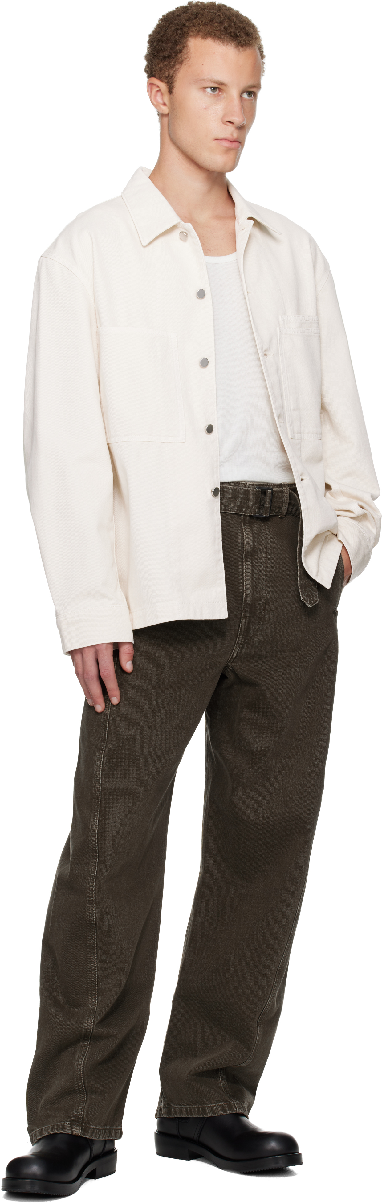 Lemaire Off-white Workwear Denim Overshirt In Animal Print