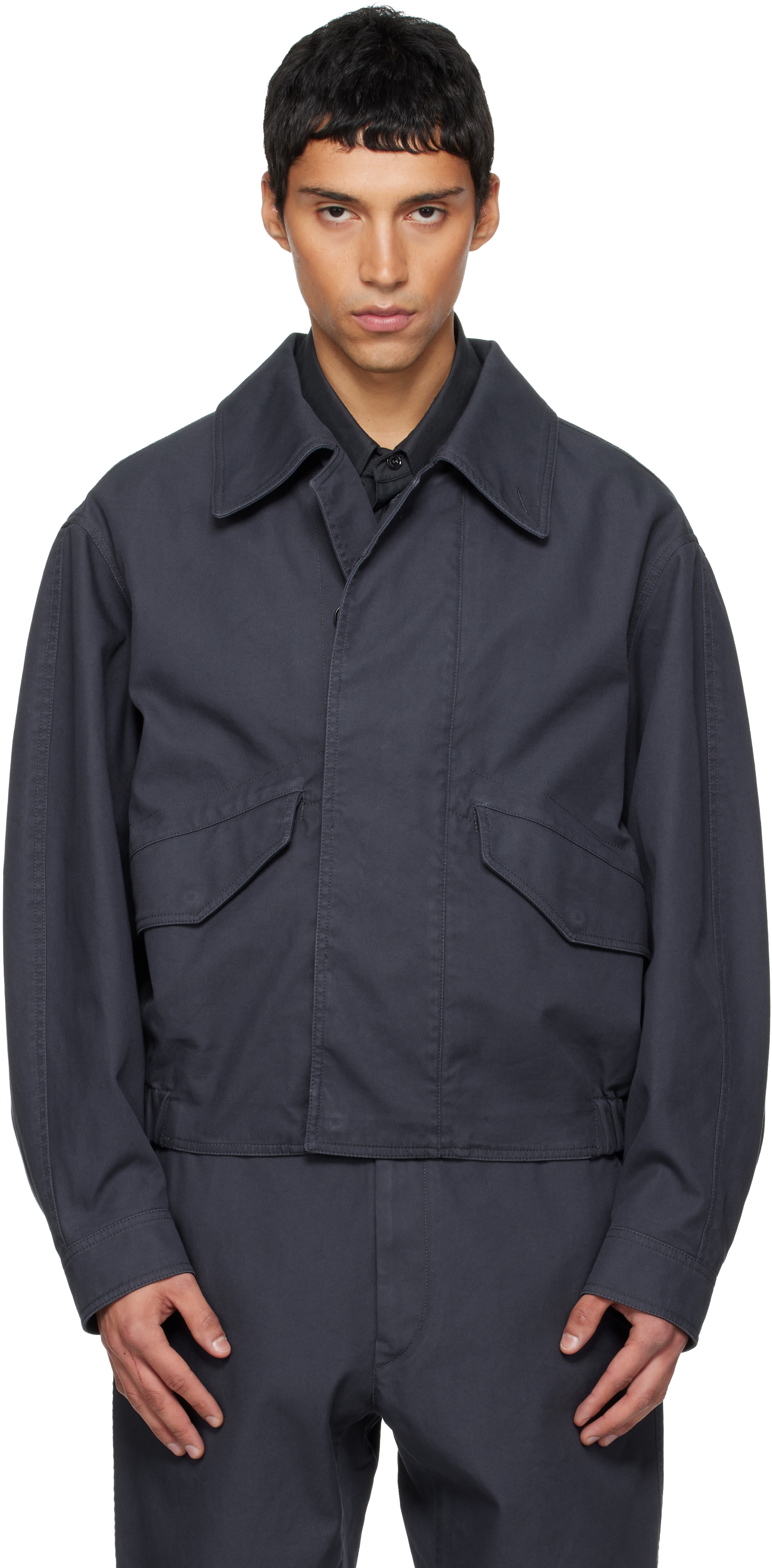 LEMAIRE: Navy Boxy Blouson Jacket | SSENSE
