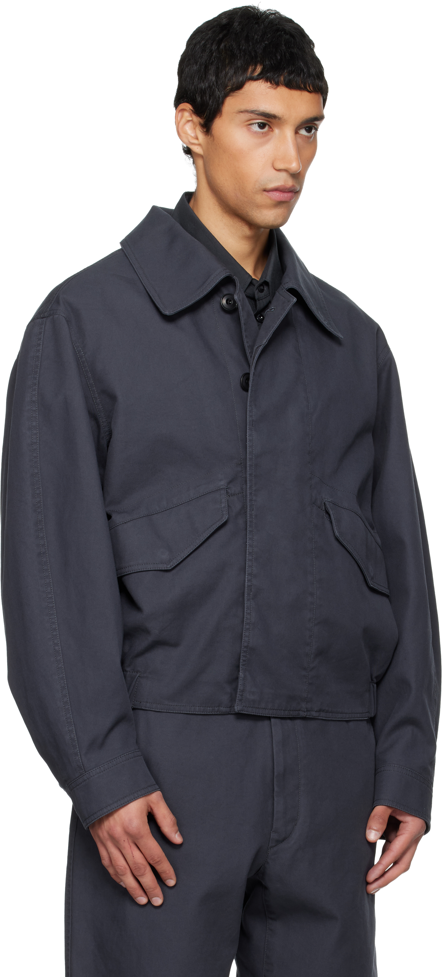 Lemaire Navy Boxy Blouson Jacket In Gray