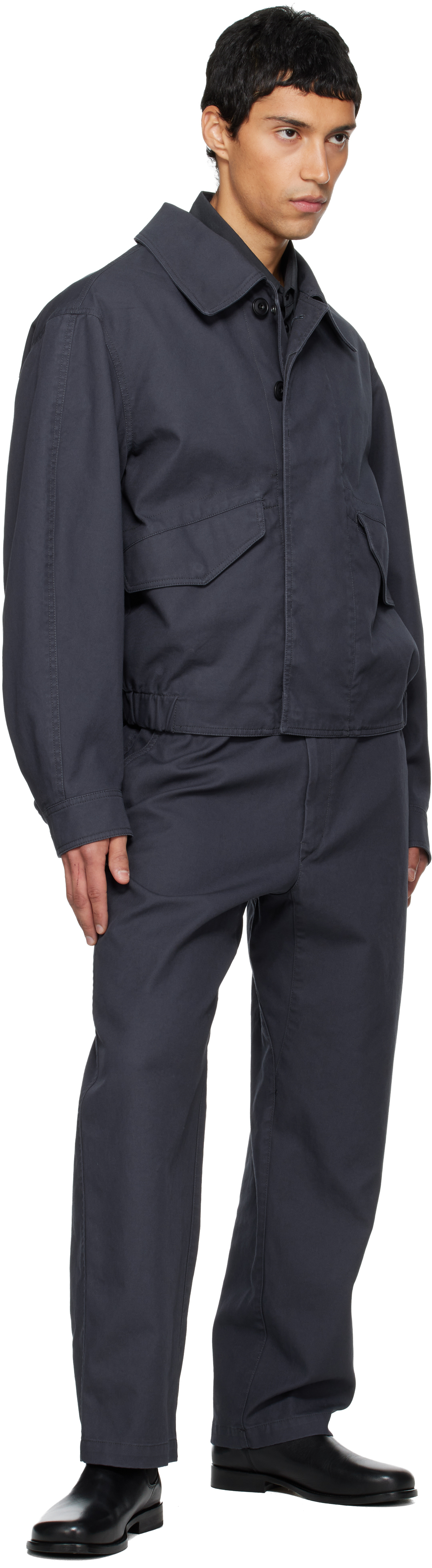 Lemaire Navy Boxy Blouson Jacket In Gray