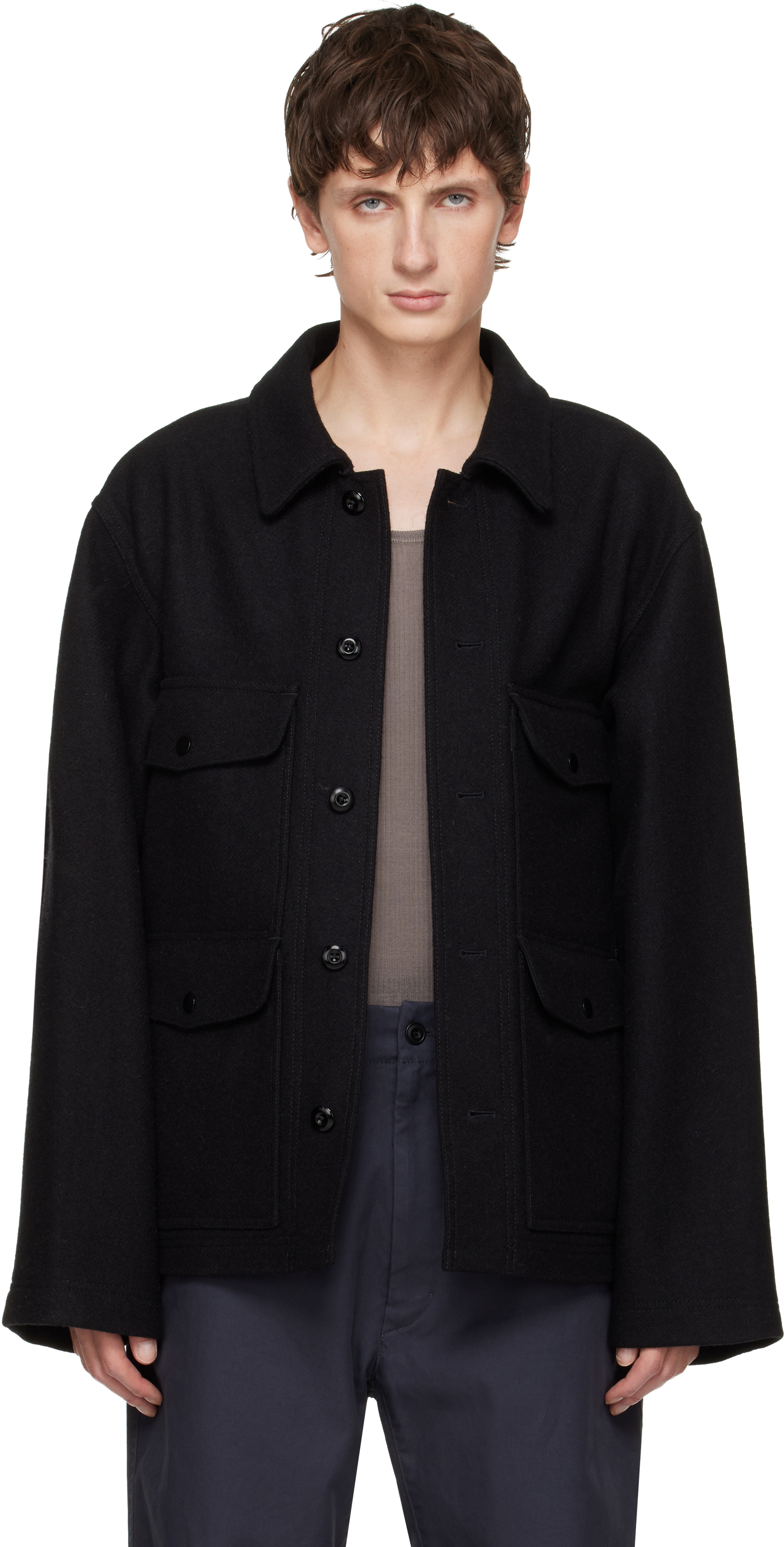 Lemaire Patch-pocket Buttoned Shirt Jacket In Black