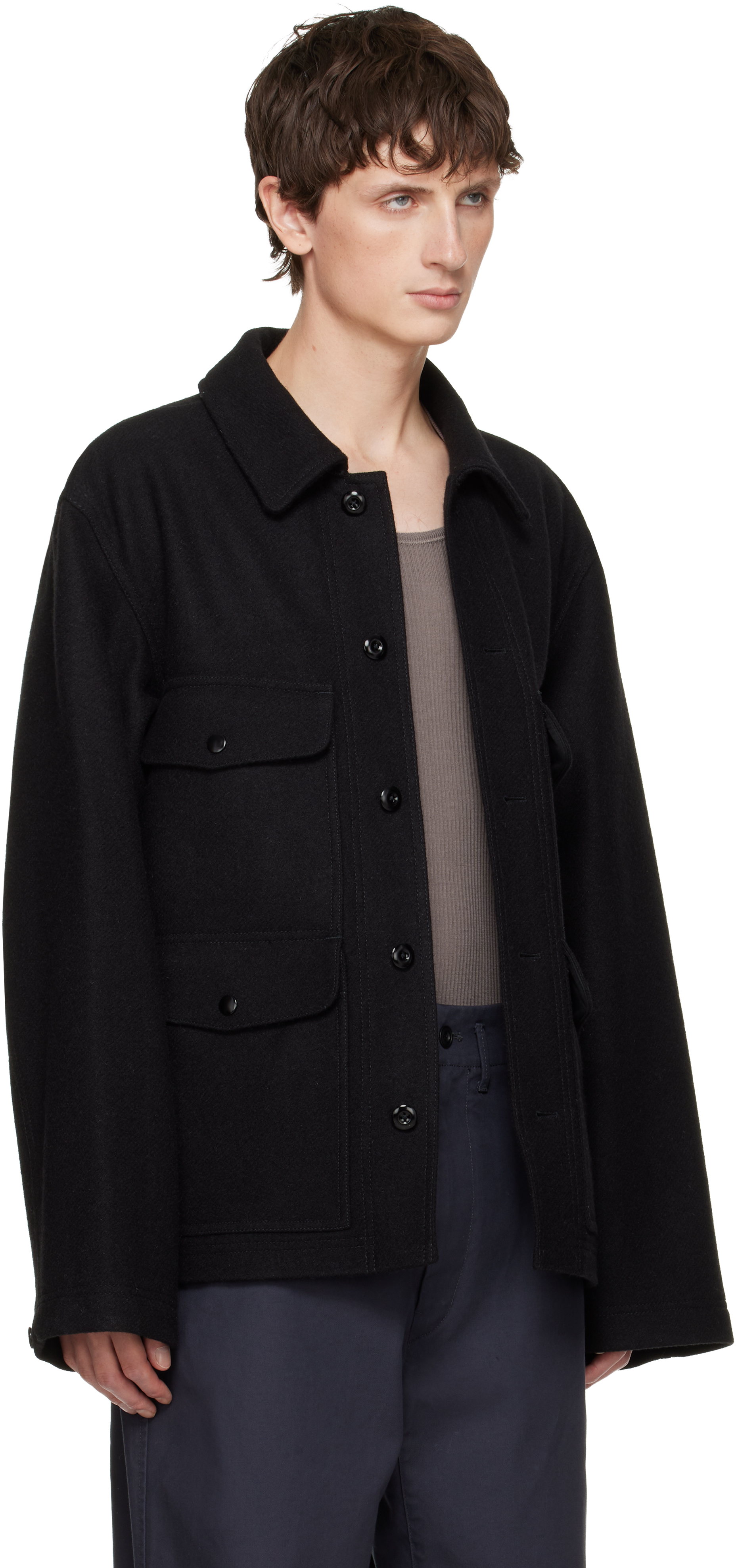 Lemaire Patch-pocket Buttoned Shirt Jacket In Black