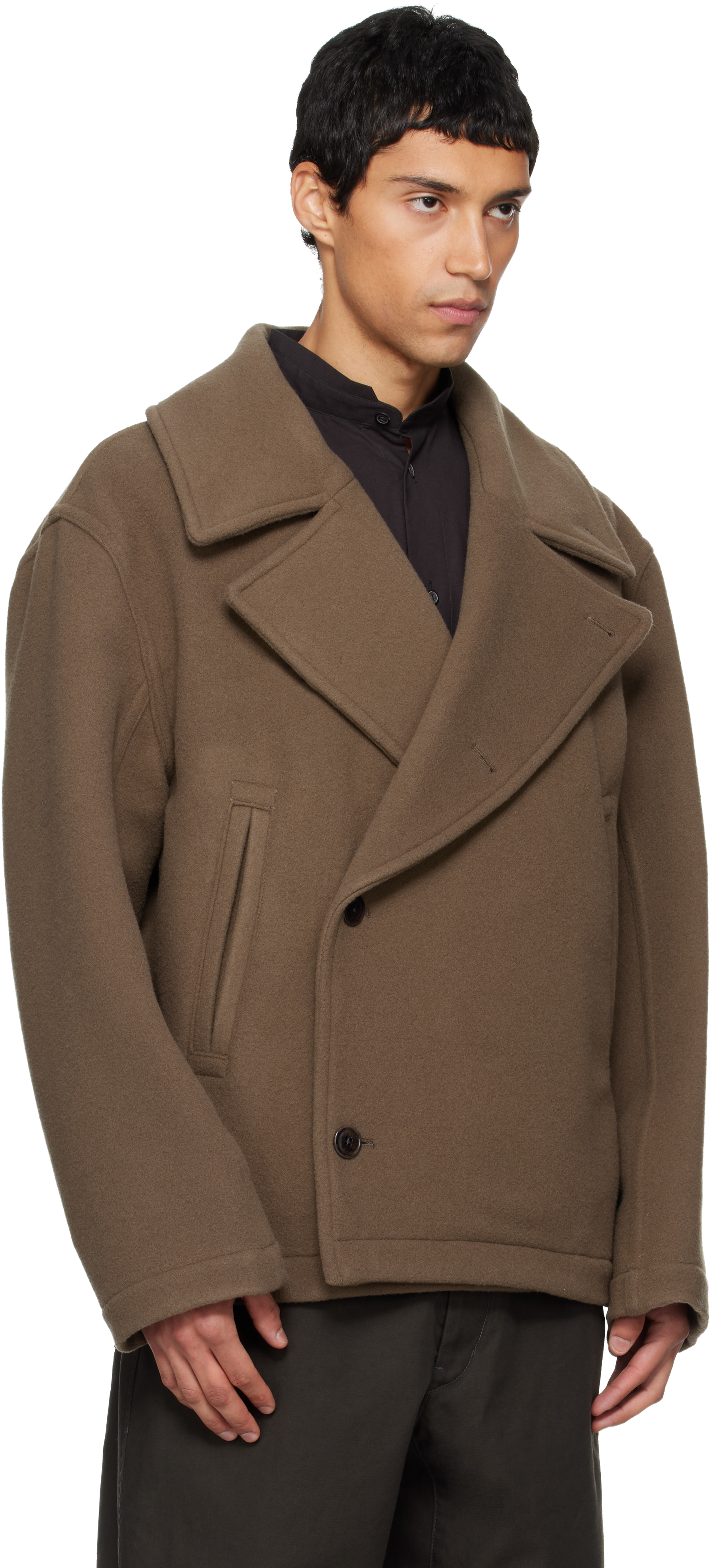 Lemaire Double-breasted Jacket In Brown