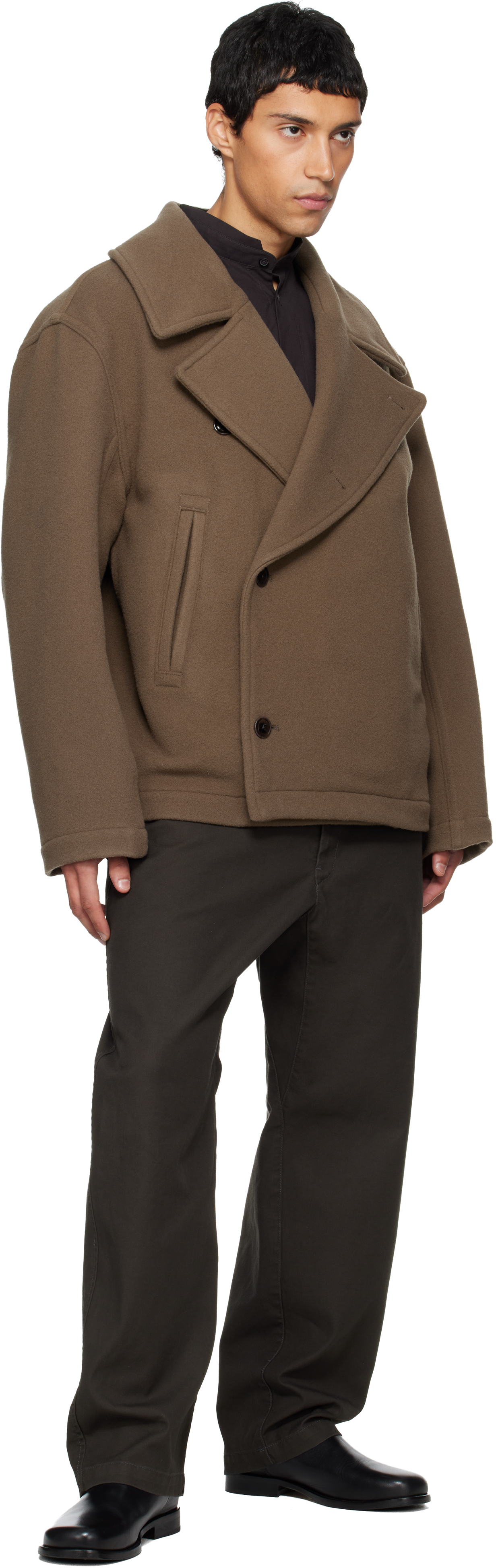 Lemaire Double-breasted Jacket In Brown