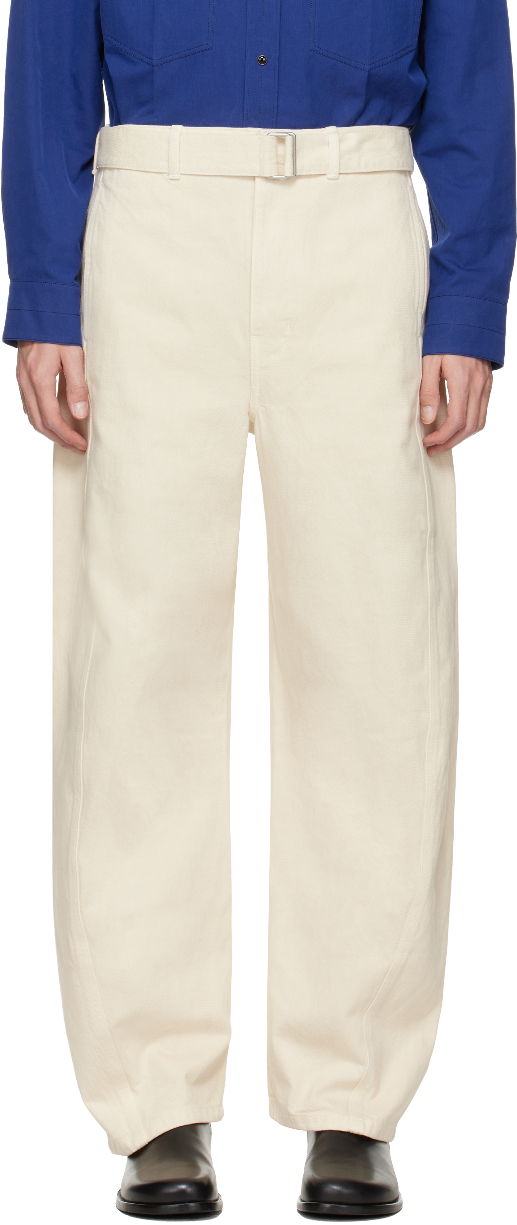 Lemaire Off-white Twisted Belted Jeans In Neutral