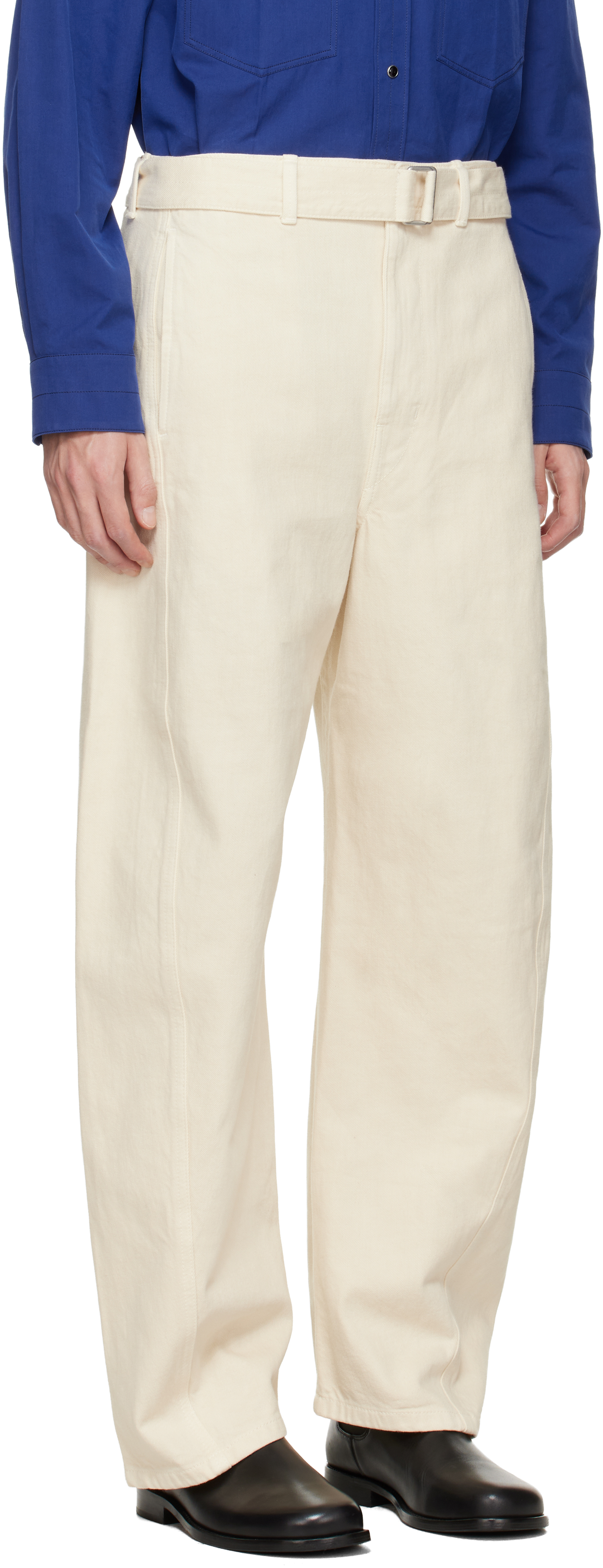 Lemaire Off-white Twisted Belted Jeans In Neutral