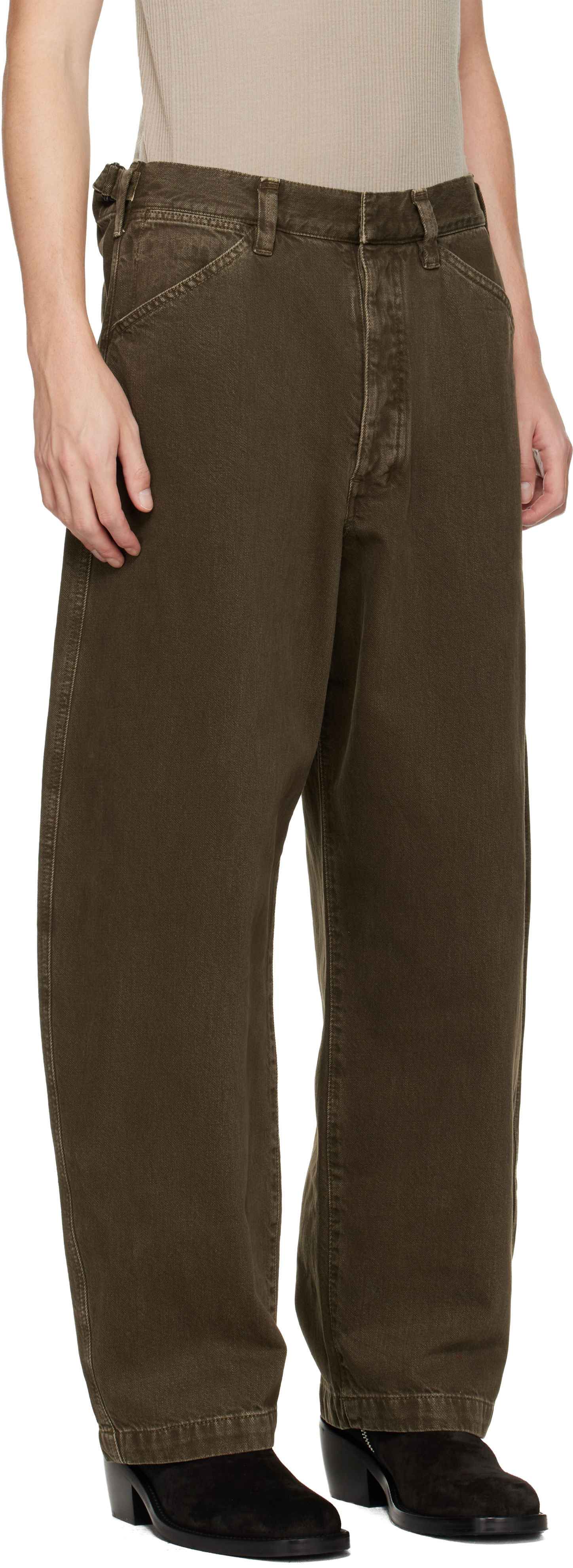 Lemaire Khaki Maxi Workwear Jeans In Green