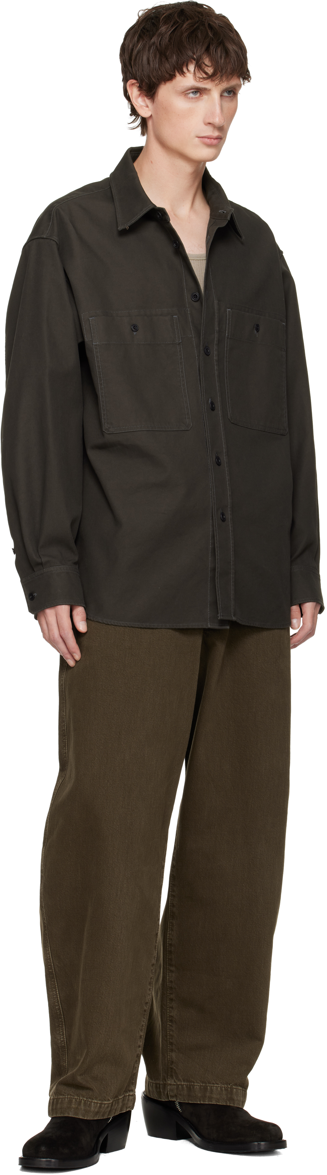 Lemaire Khaki Maxi Workwear Jeans In Green