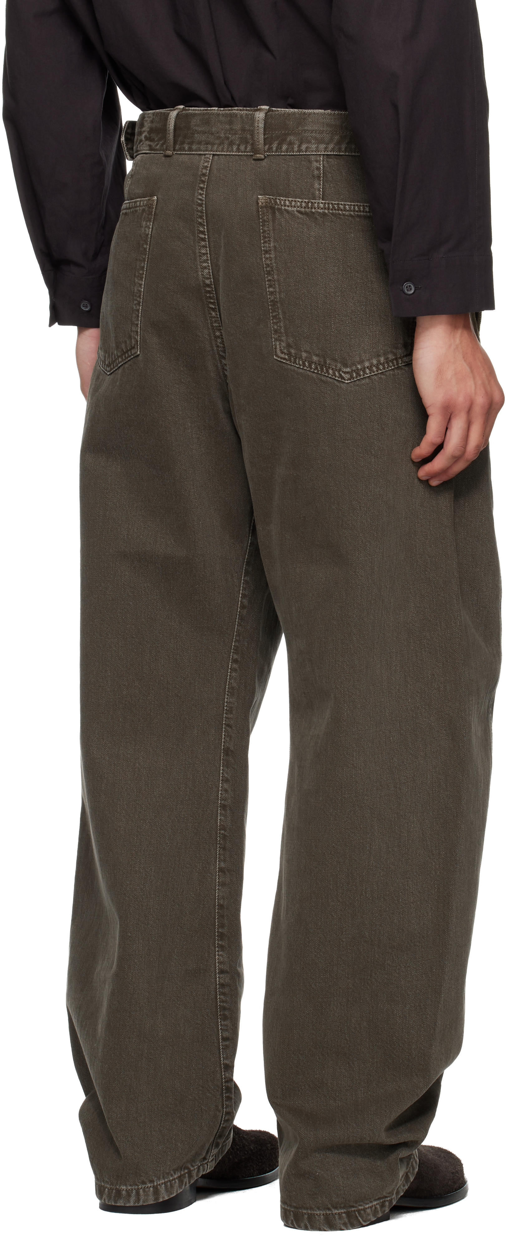 Lemaire Khaki Twisted Belt Jeans In Brown
