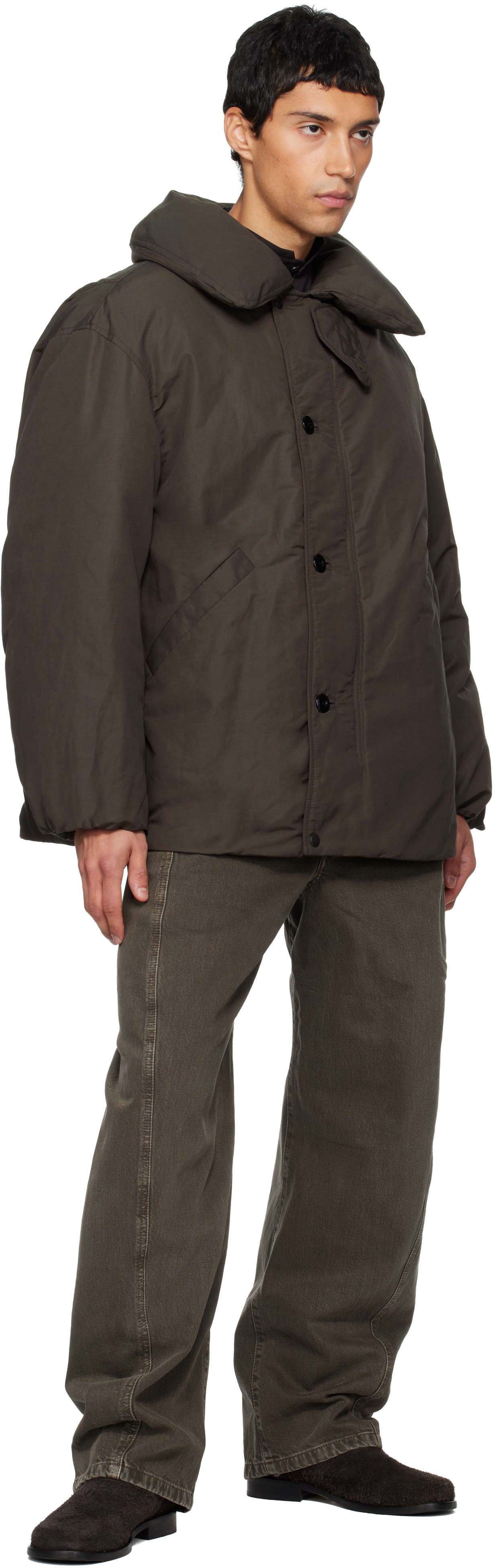 Lemaire Khaki Twisted Belt Jeans In Brown