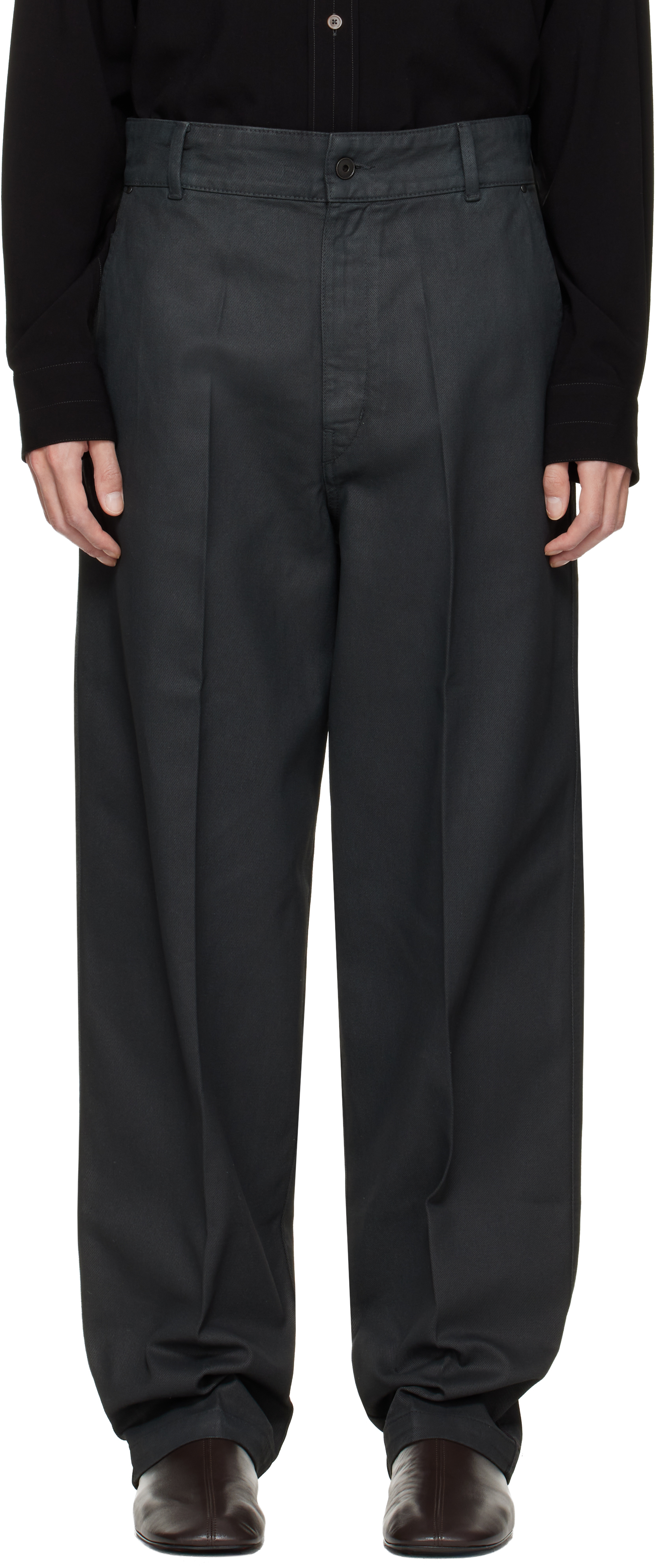 Lemaire Black Maxi Barrel Workwear Jeans In Gray