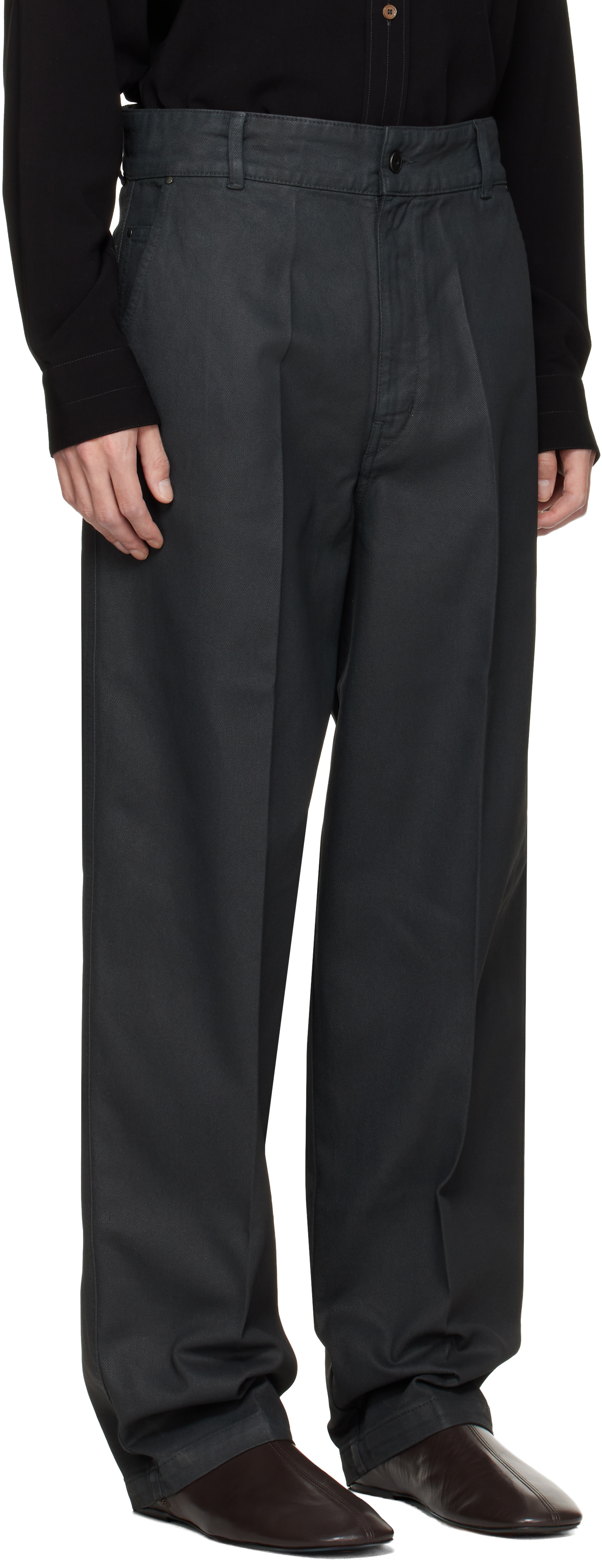 Lemaire Black Maxi Barrel Workwear Jeans In Gray
