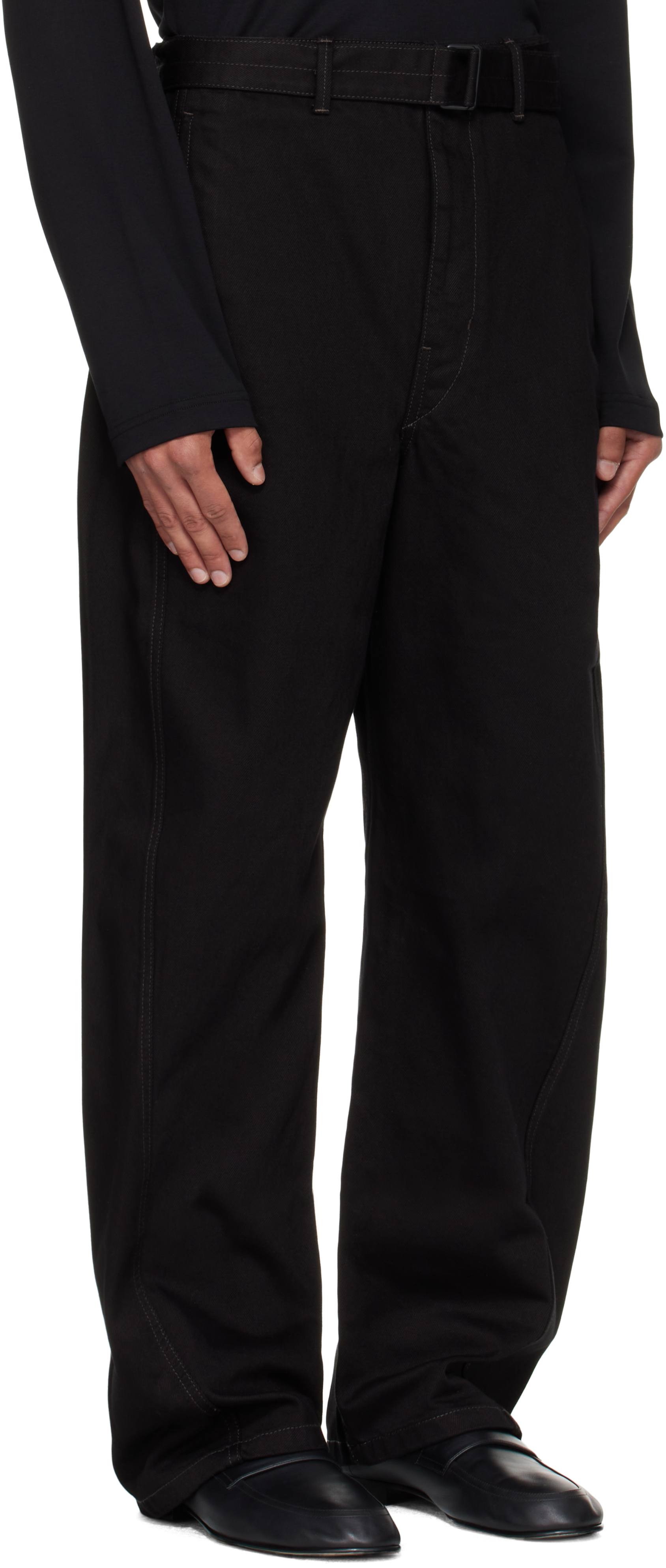 Lemaire Black Twisted Belted Jeans In Black
