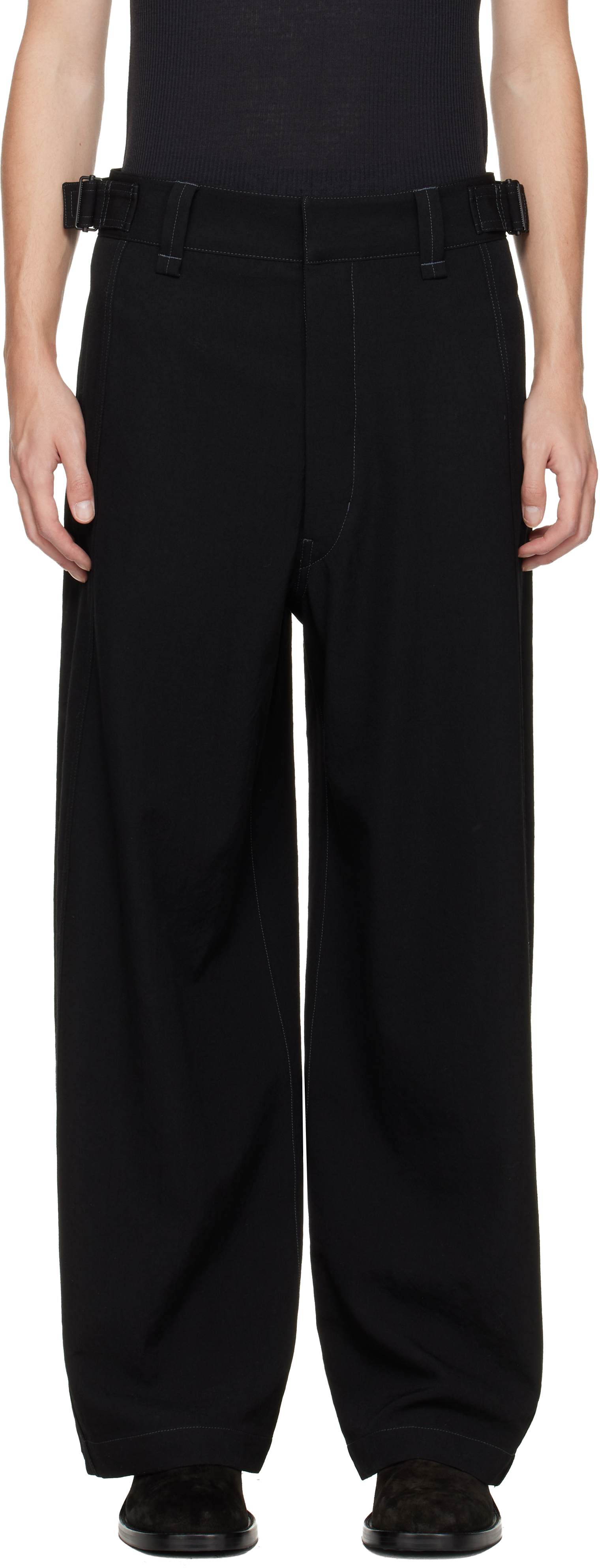 Lemaire Black Maxi Utility Trousers In Black