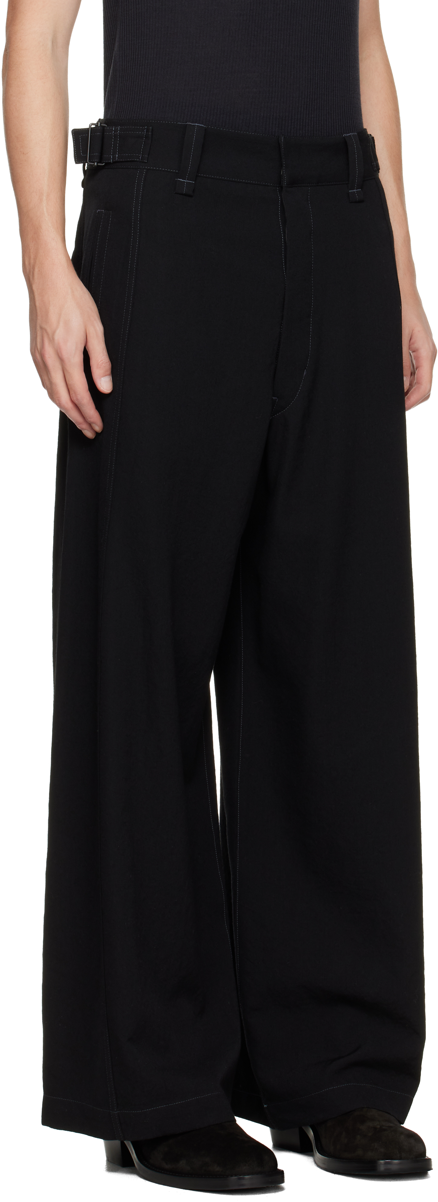 Lemaire Black Maxi Utility Trousers In Black