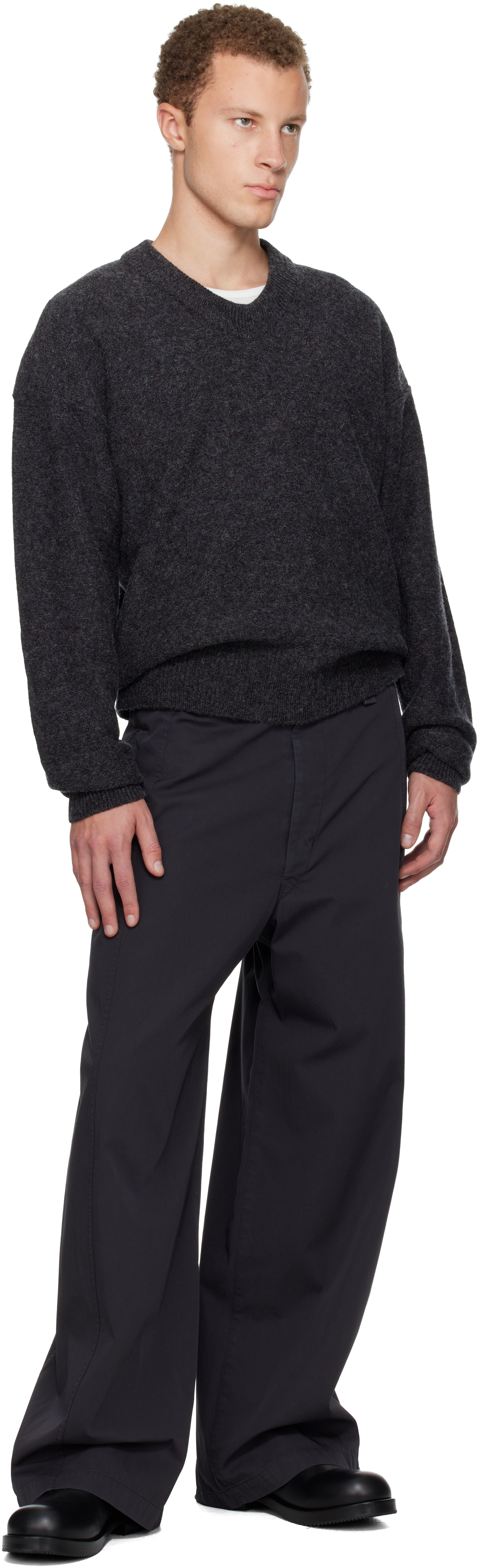 Lemaire Gray Maxi Utility Trousers In Black