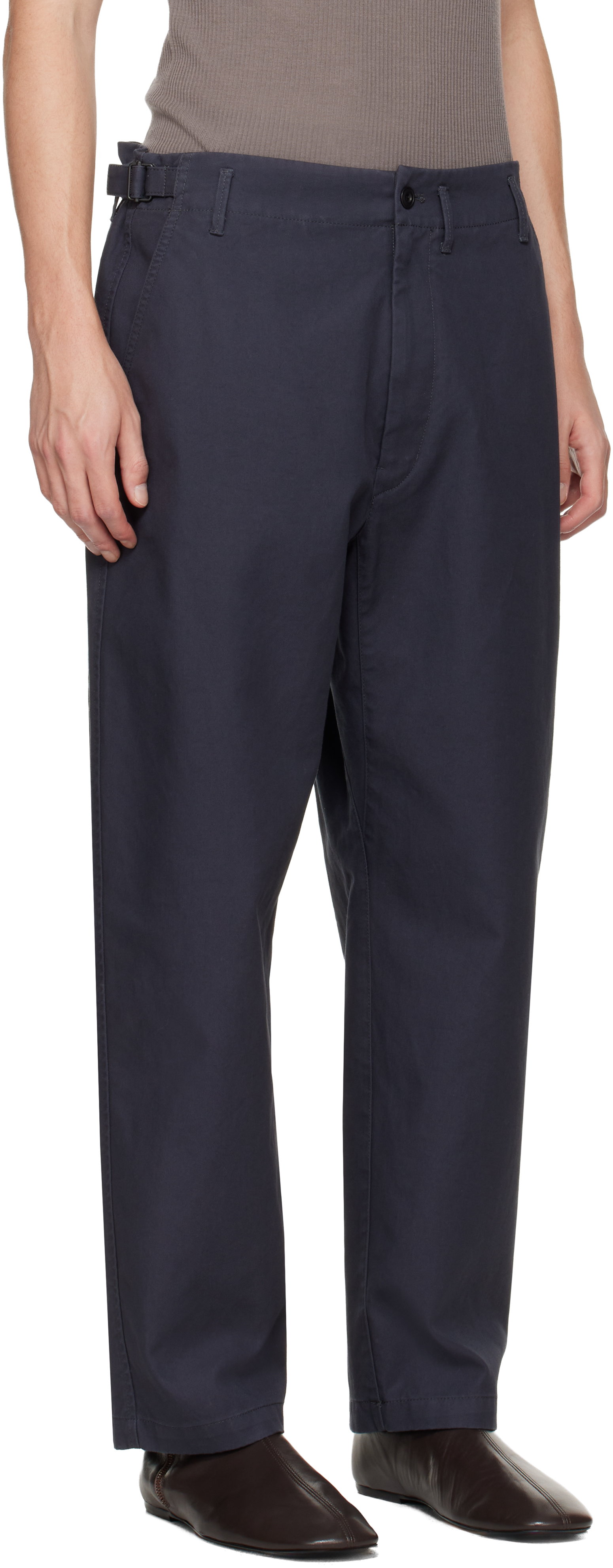 Lemaire Navy Carrot Pants In Blue