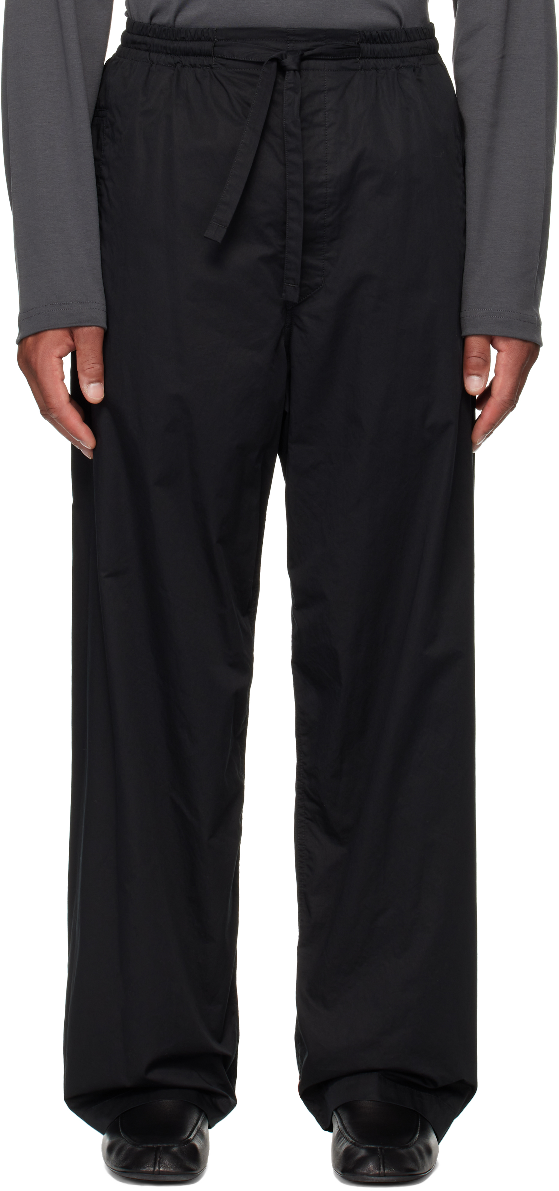 Lemaire Pyjama Cotton-poplin Straight-leg Trousers In Black