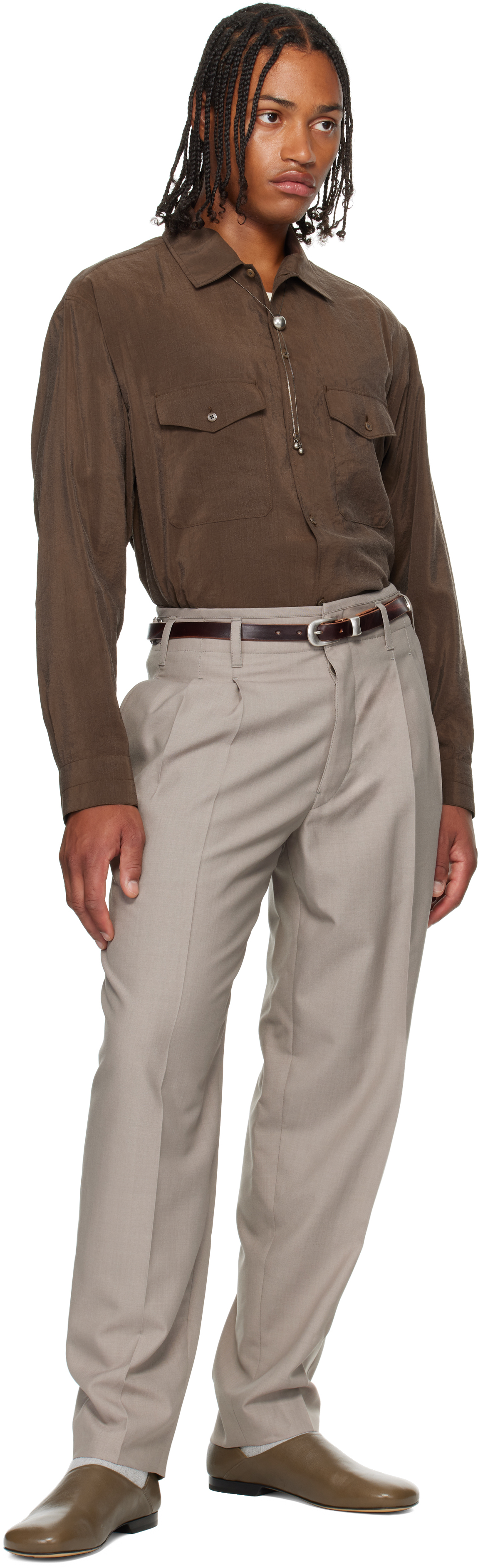 Lemaire Taupe Pleated Trousers In Neutral