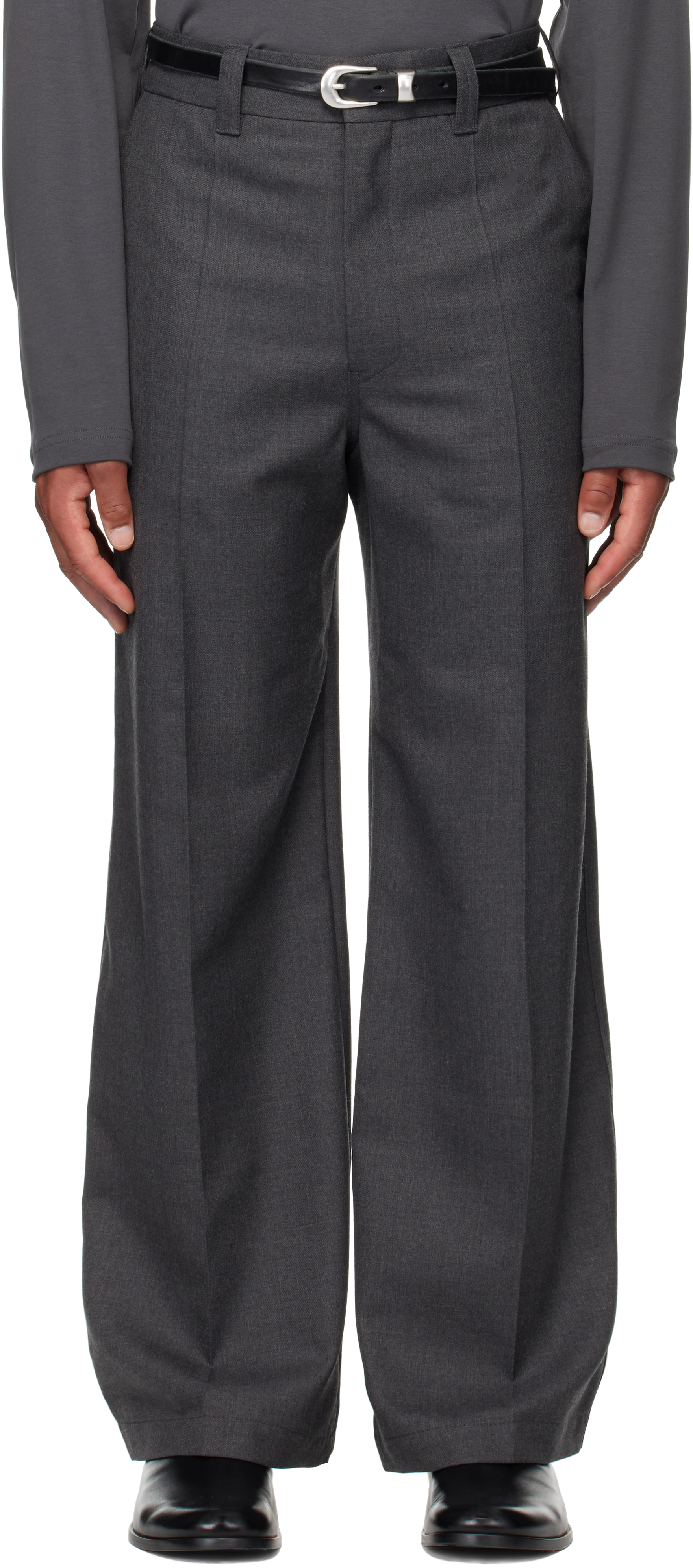 Lemaire Wide Leg Tailored Trousers Pleated Front In Gray