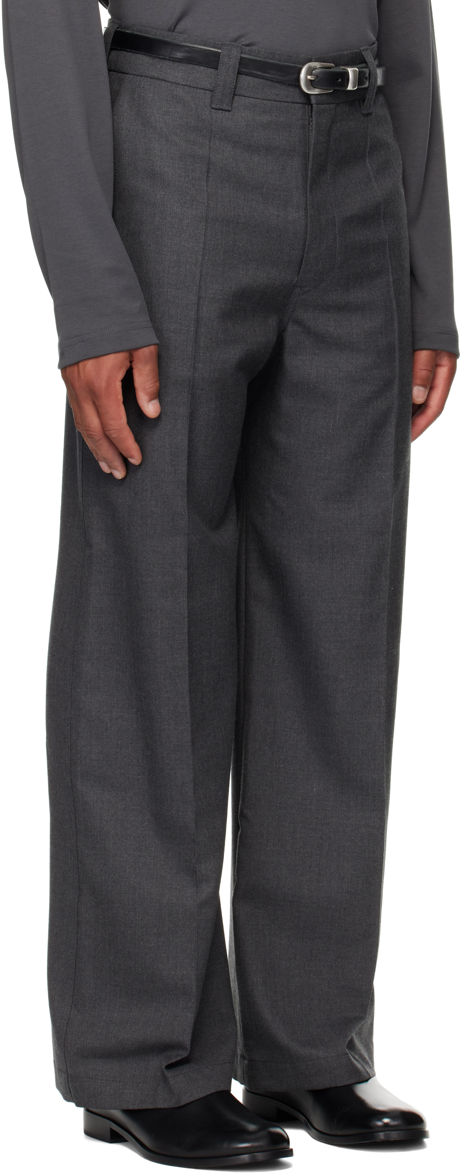 Lemaire Wide Leg Tailored Trousers Pleated Front In Gray