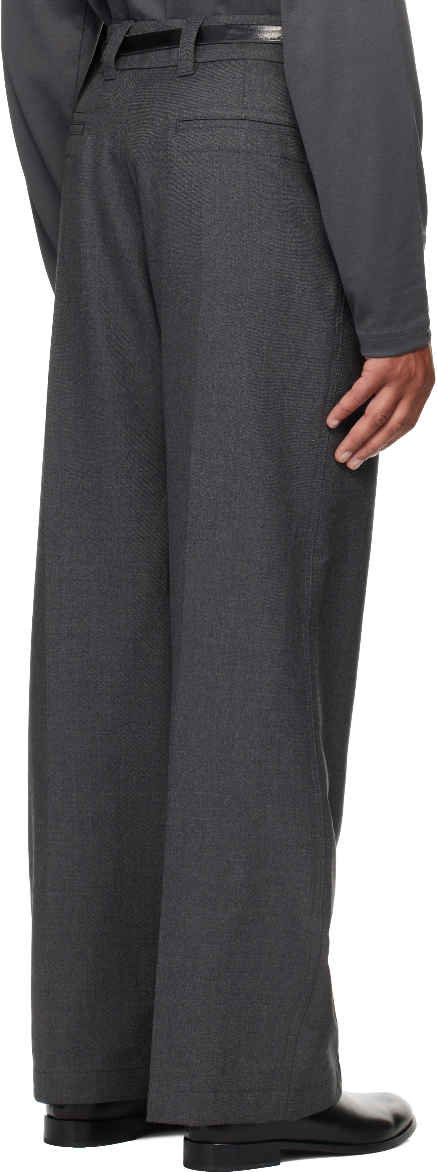 Lemaire Wide Leg Tailored Trousers Pleated Front In Gray