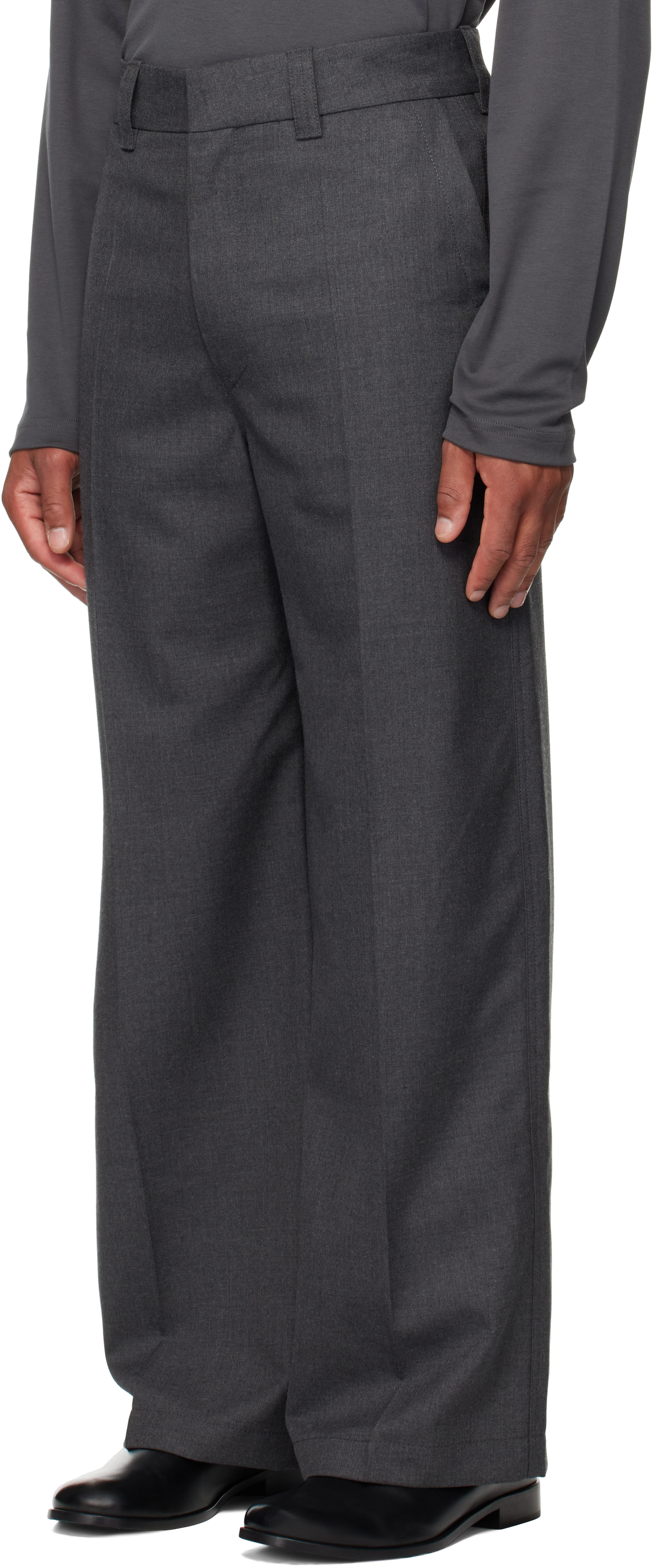 Lemaire Wide Leg Tailored Trousers Pleated Front In Gray