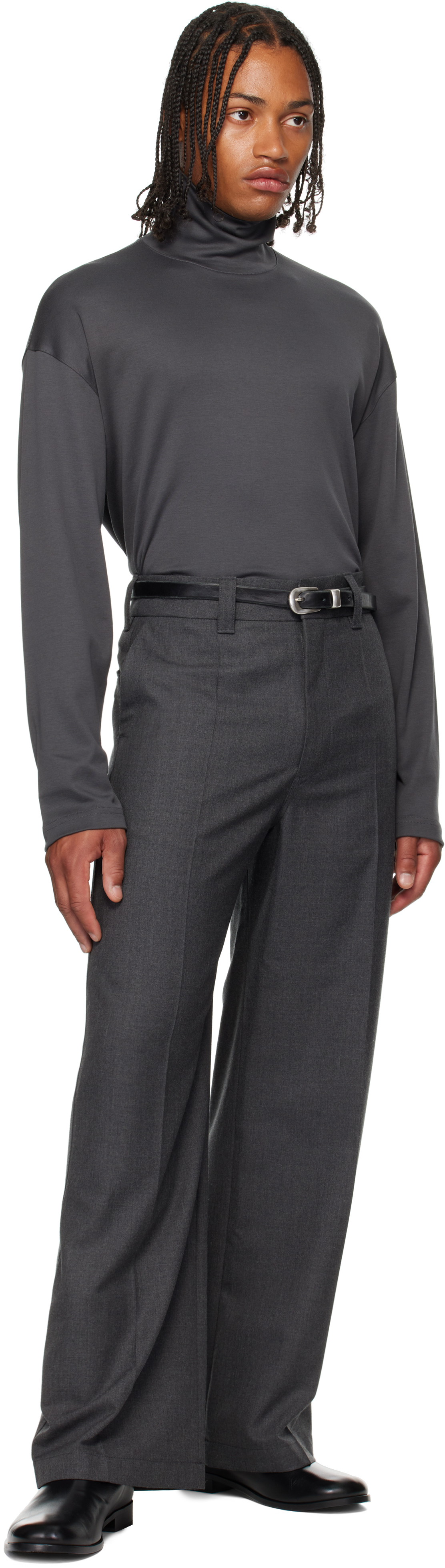 Lemaire Wide Leg Tailored Trousers Pleated Front In Gray