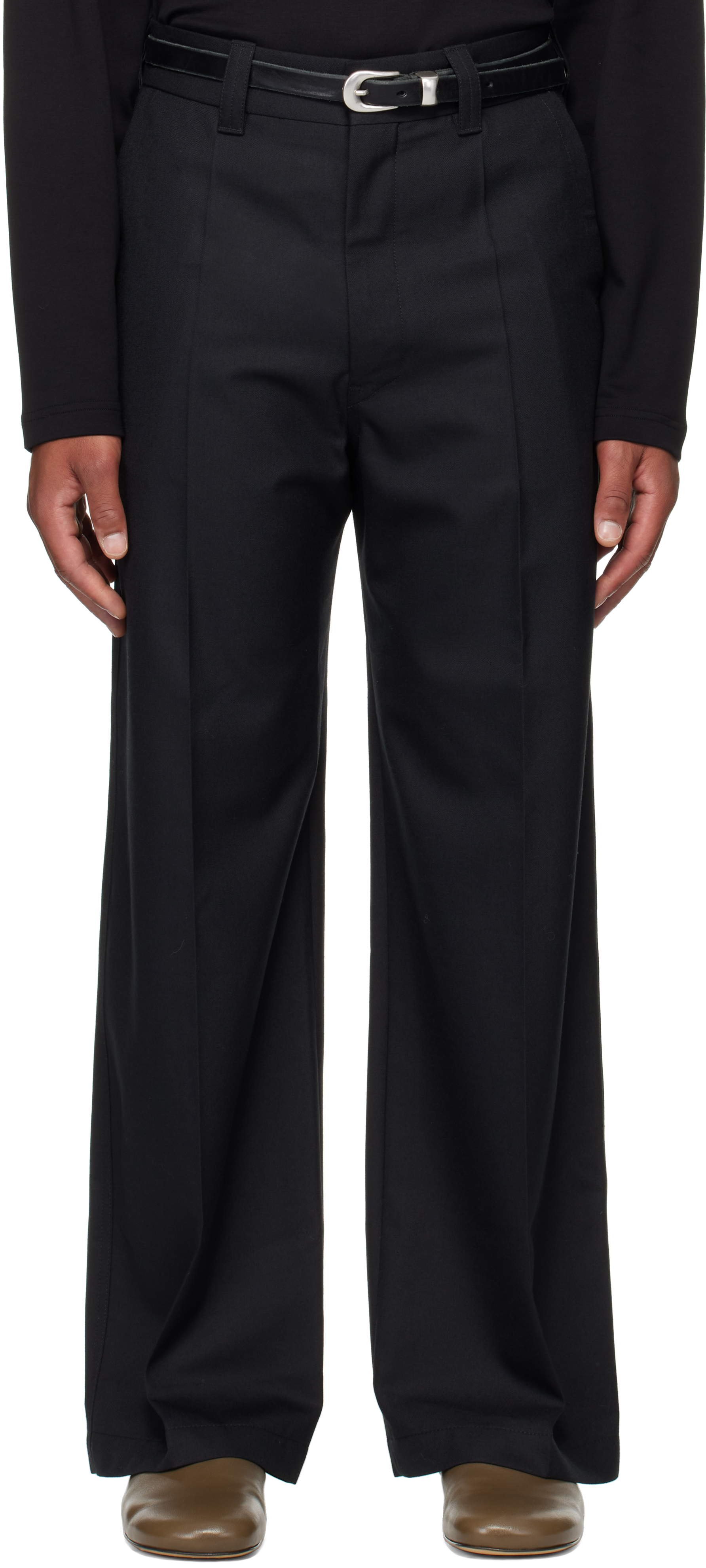 Lemaire Navy Straight Tailored Trousers In Black