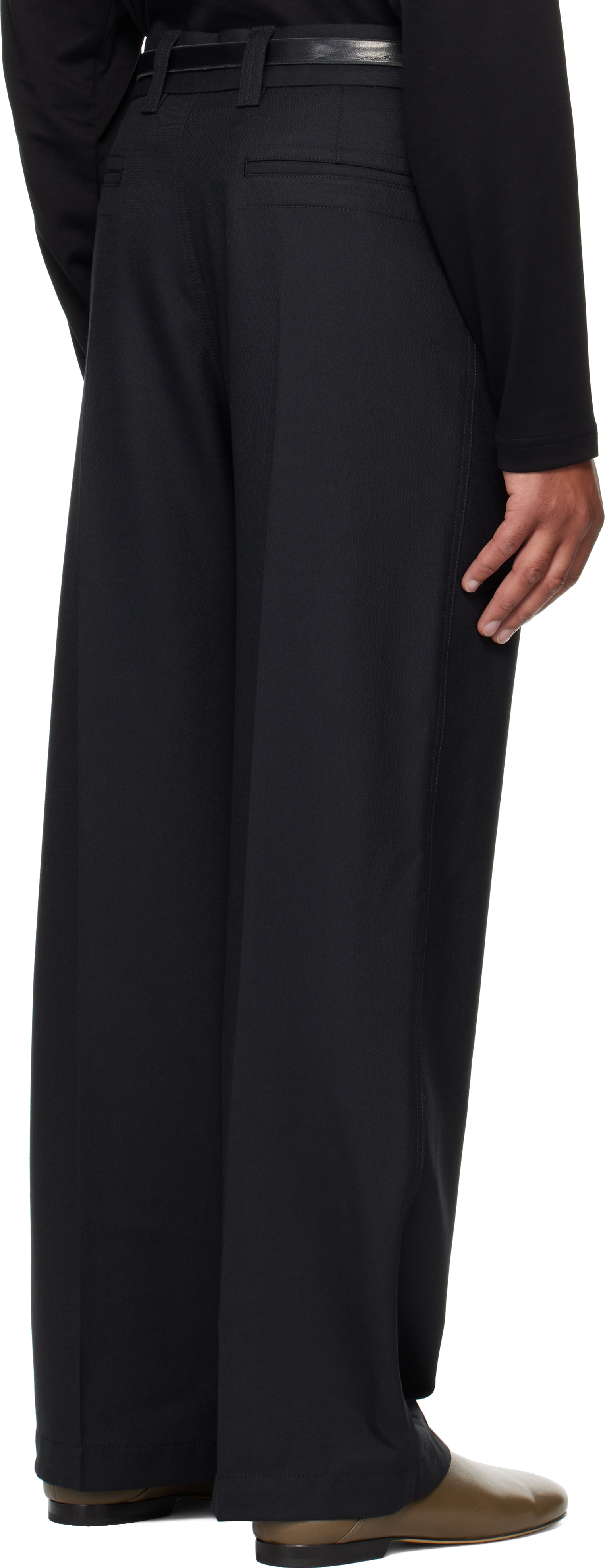 Lemaire Navy Straight Tailored Trousers In Black