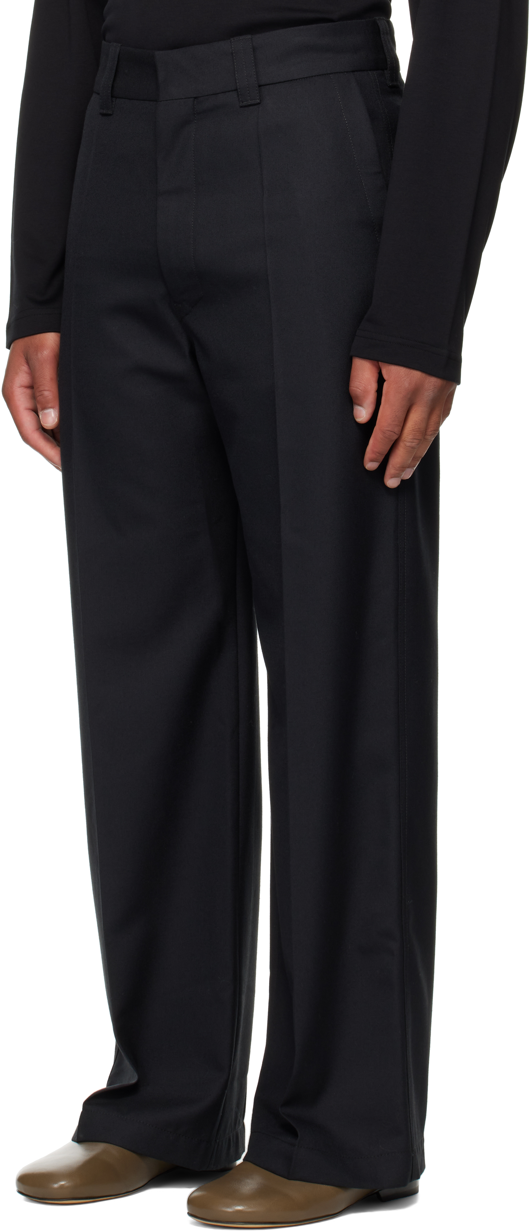 Lemaire Navy Straight Tailored Trousers In Black
