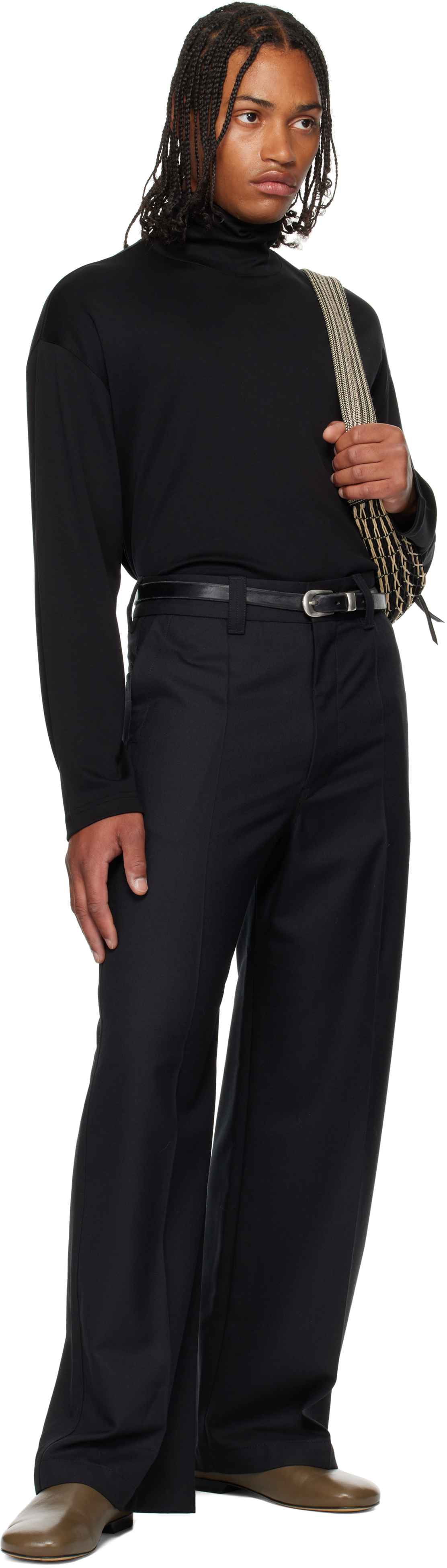 Lemaire Navy Straight Tailored Trousers In Black