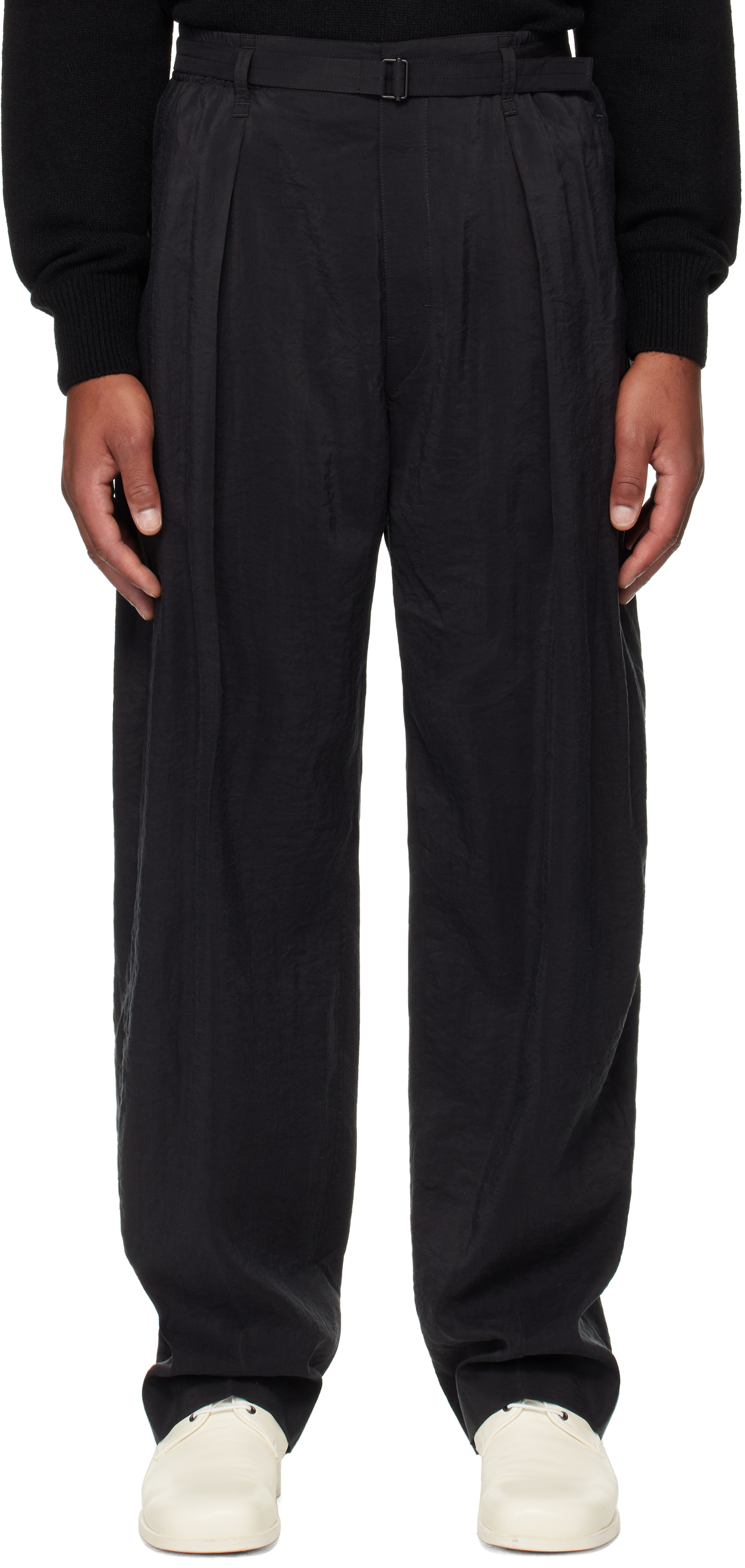 LEMAIRE: Black Belted Relaxed Trousers | SSENSE