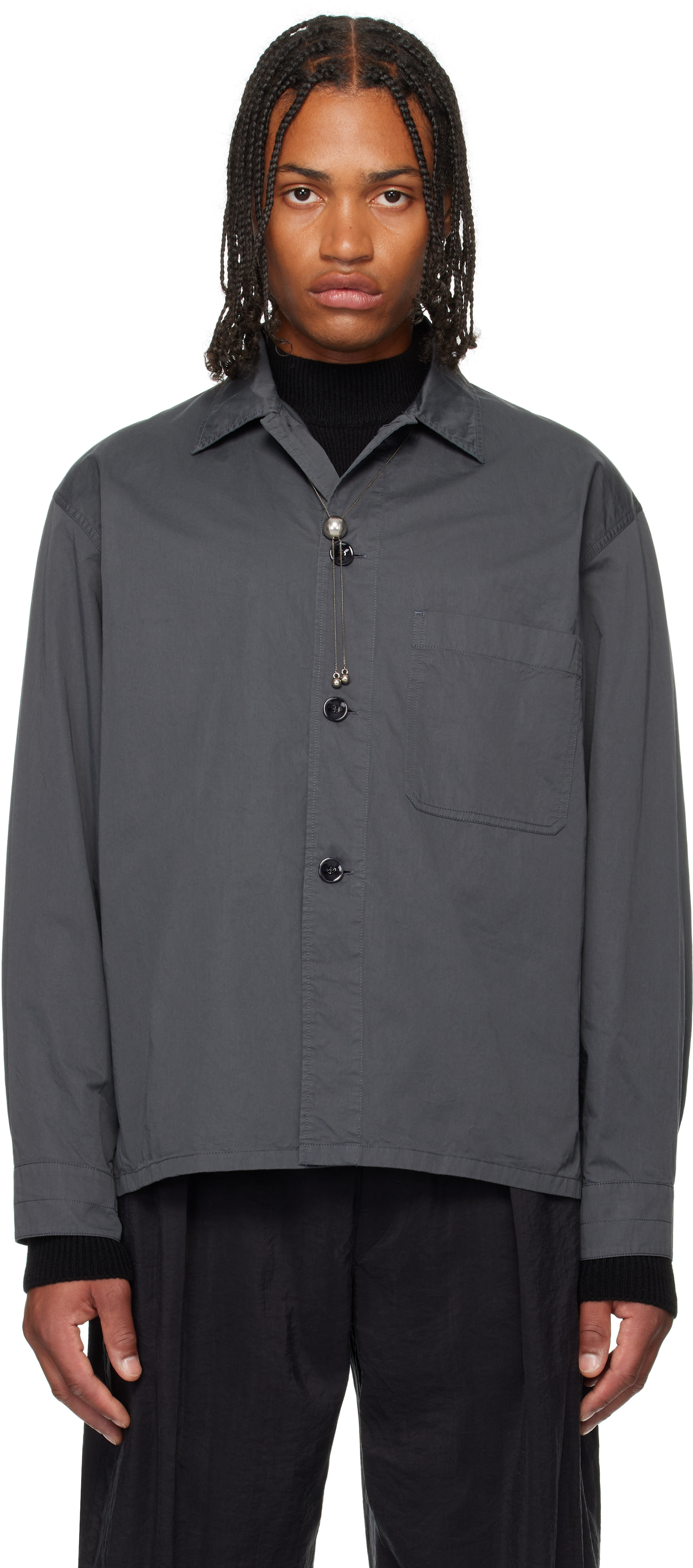 Lemaire Patch-pocket Button-down Shirt In Gray