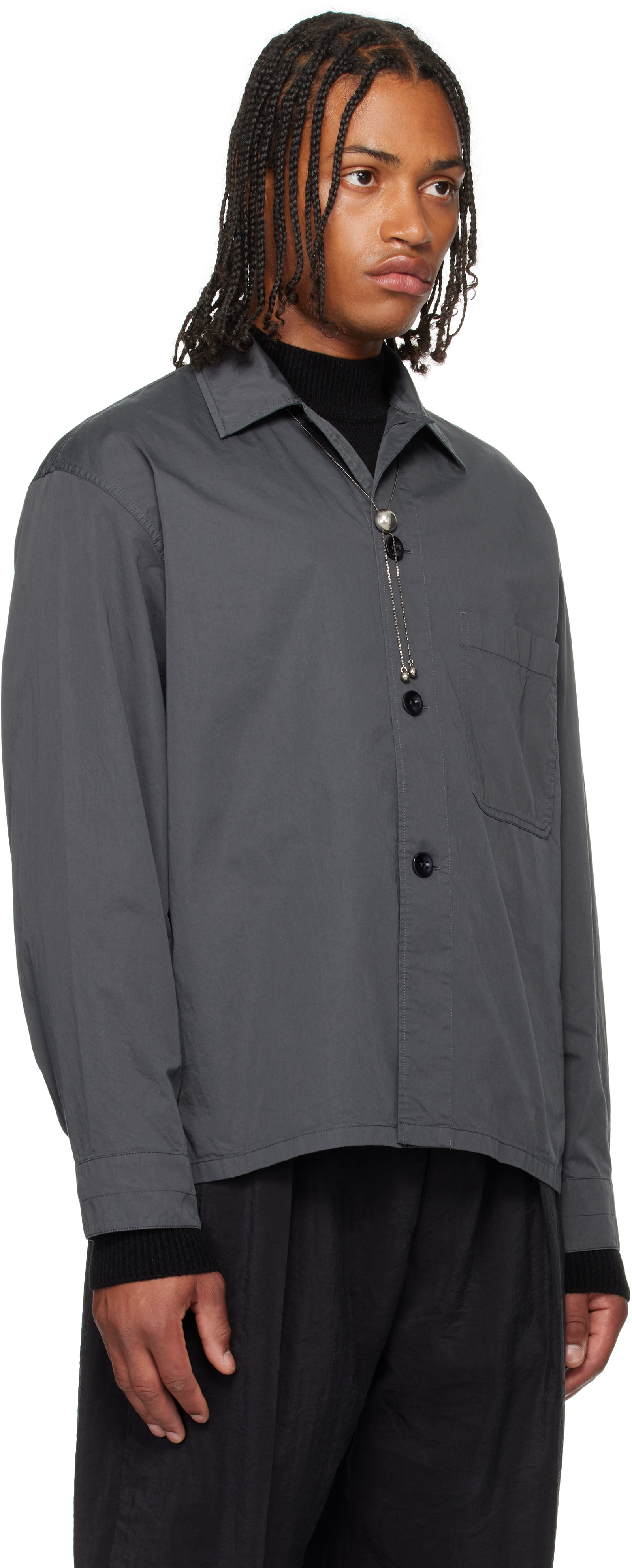 Lemaire Patch-pocket Button-down Shirt In Gray