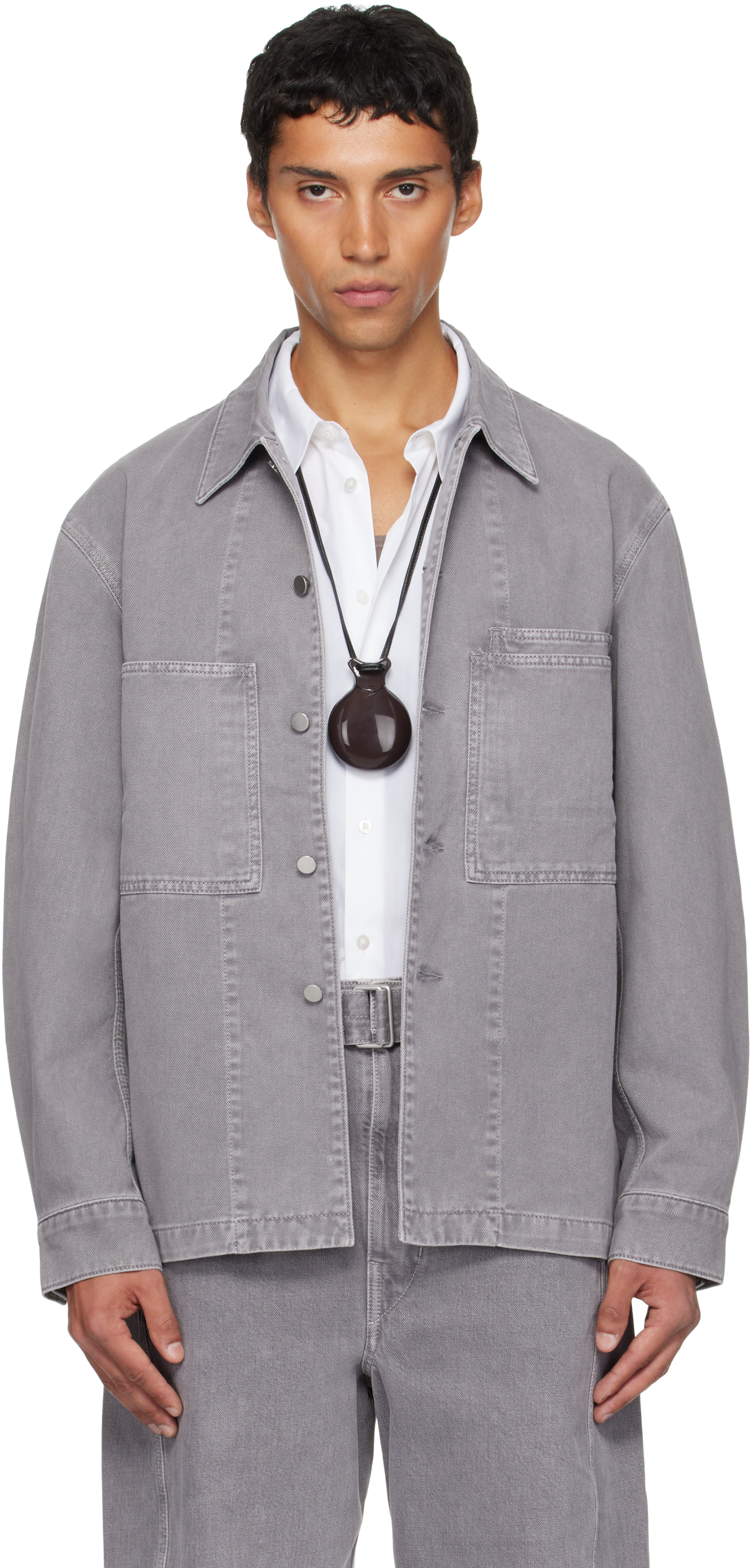 LEMAIRE: Gray Workwear Denim Overshirt | SSENSE