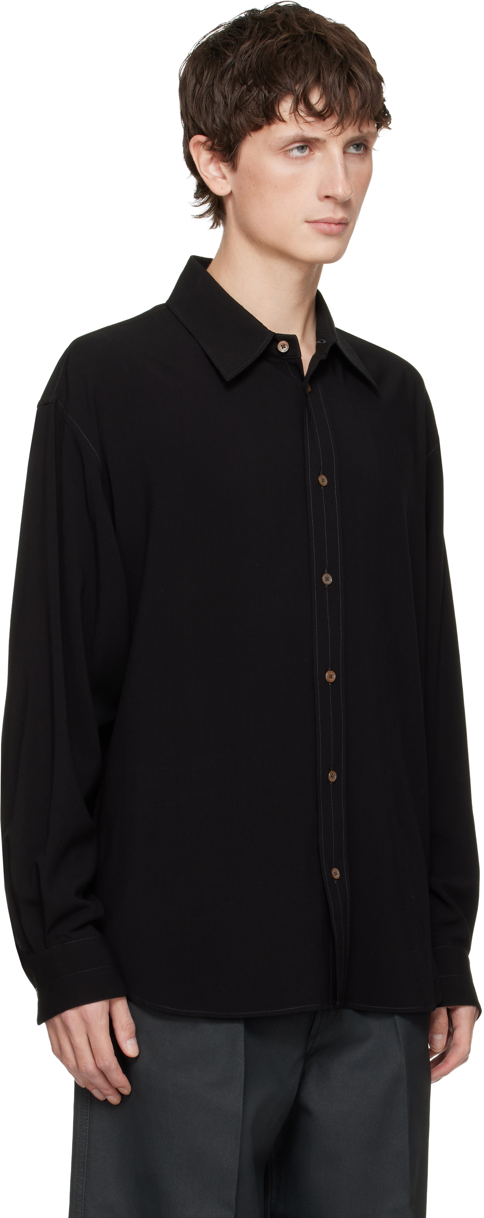 Lemaire Black Relaxed Shirt In Black