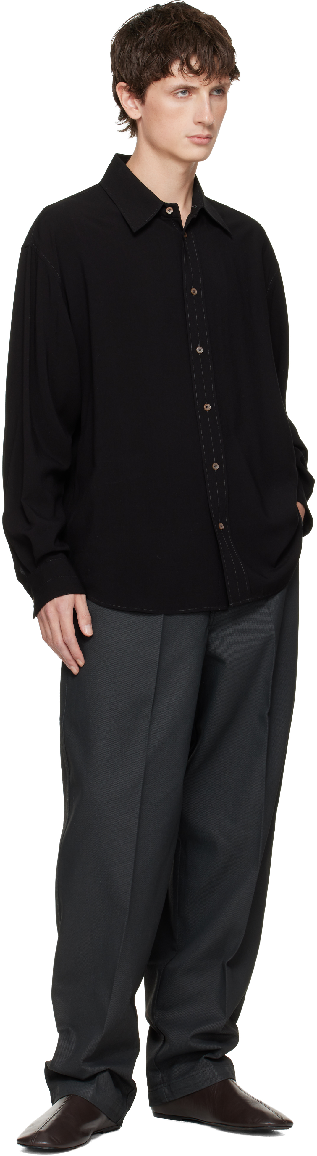 Lemaire Black Relaxed Shirt In Black