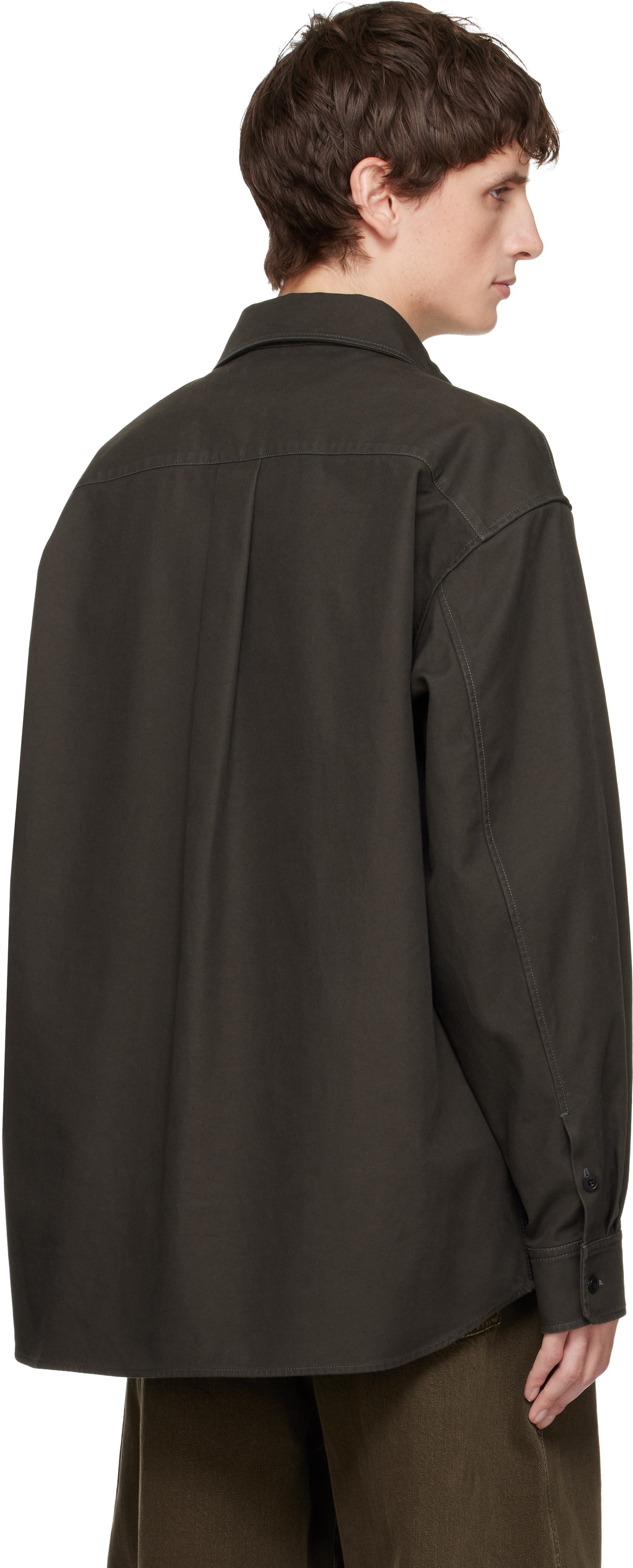 Lemaire Khaki Utility Shirt In Brown