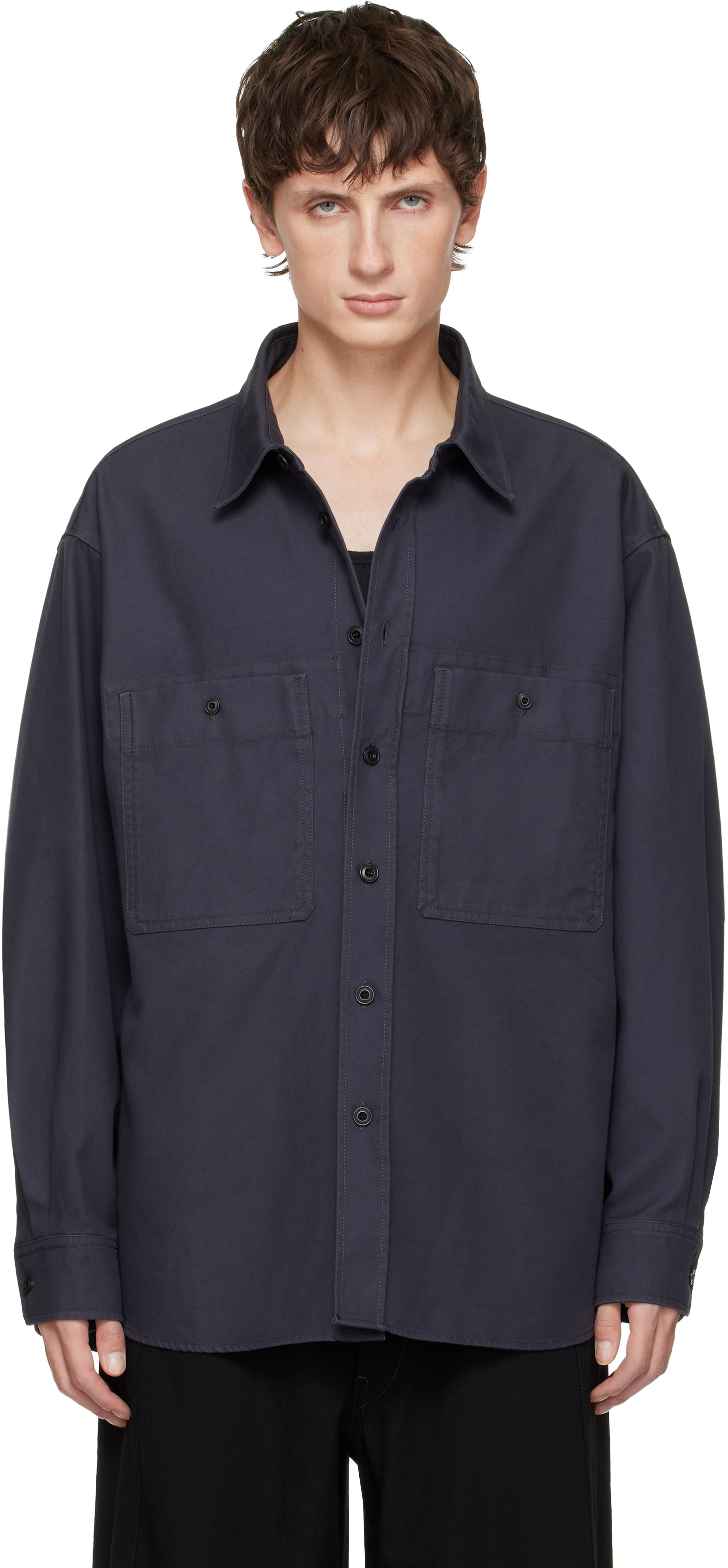 Lemaire Navy Utility Shirt In Blue
