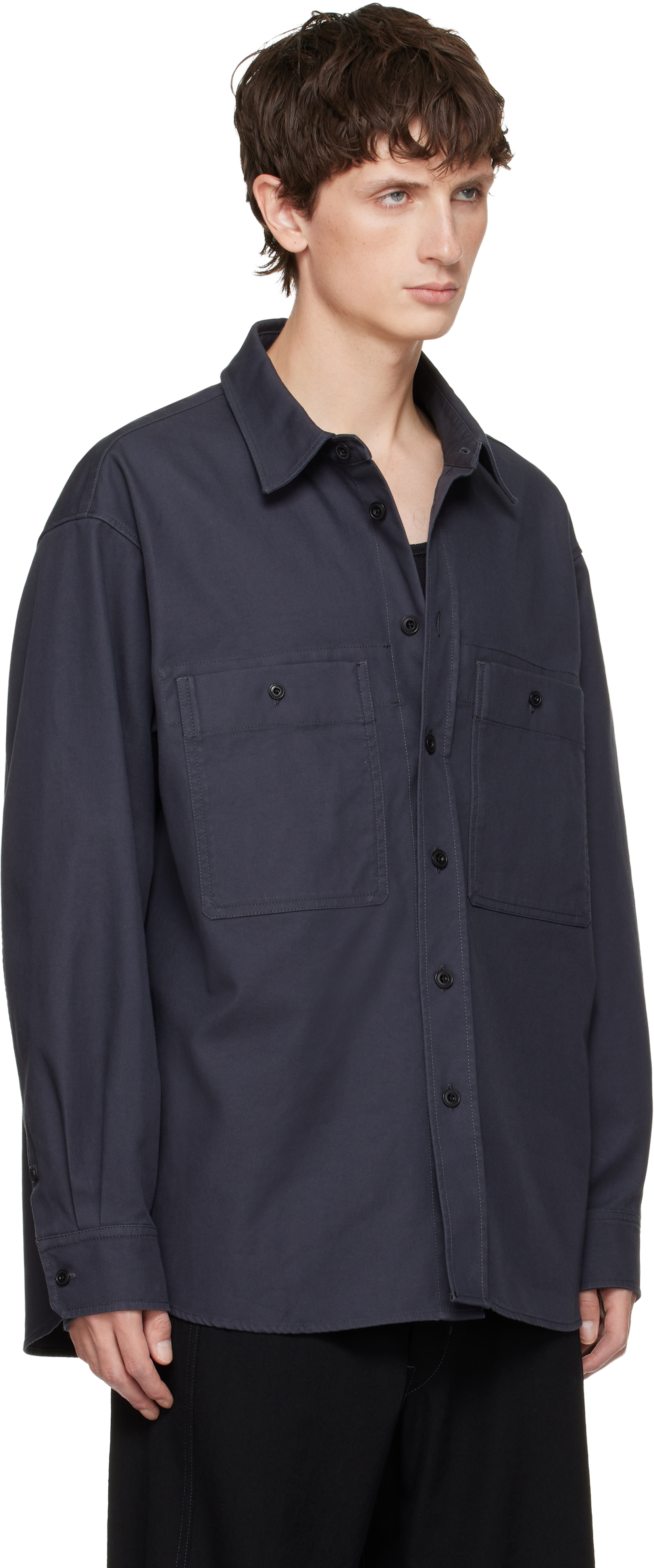 Lemaire Navy Utility Shirt In Blue