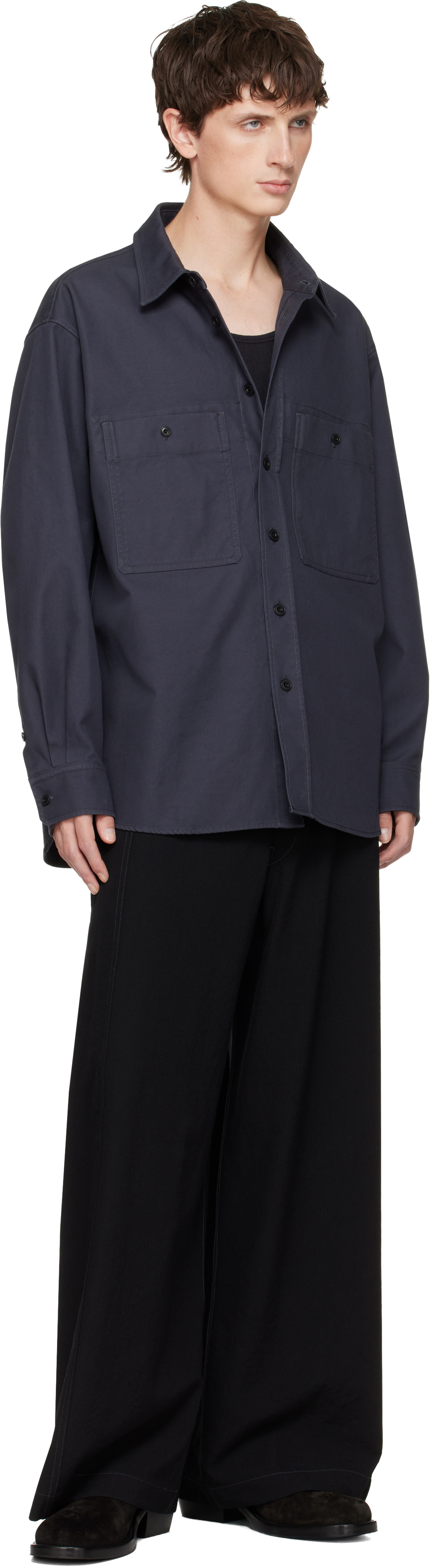 Lemaire Navy Utility Shirt In Blue