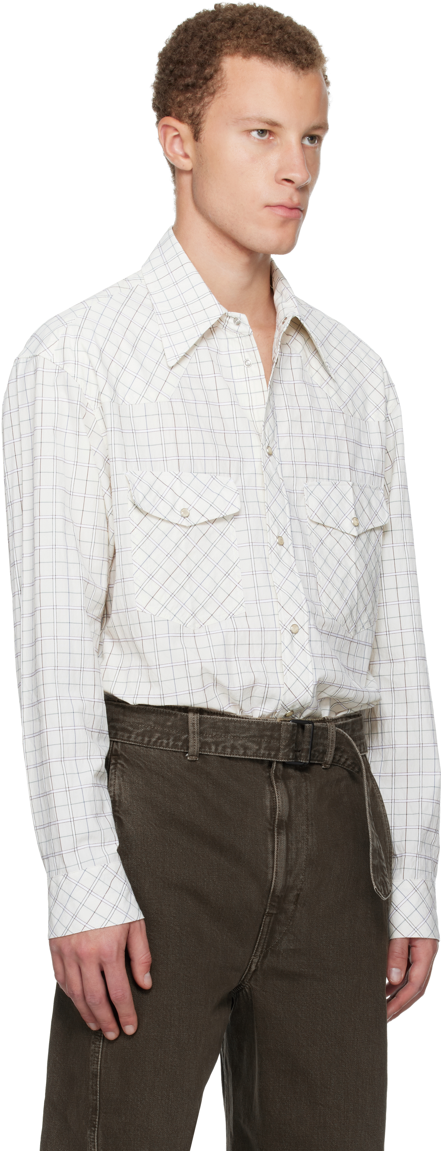 Lemaire Off-white Western Check Shirt In White