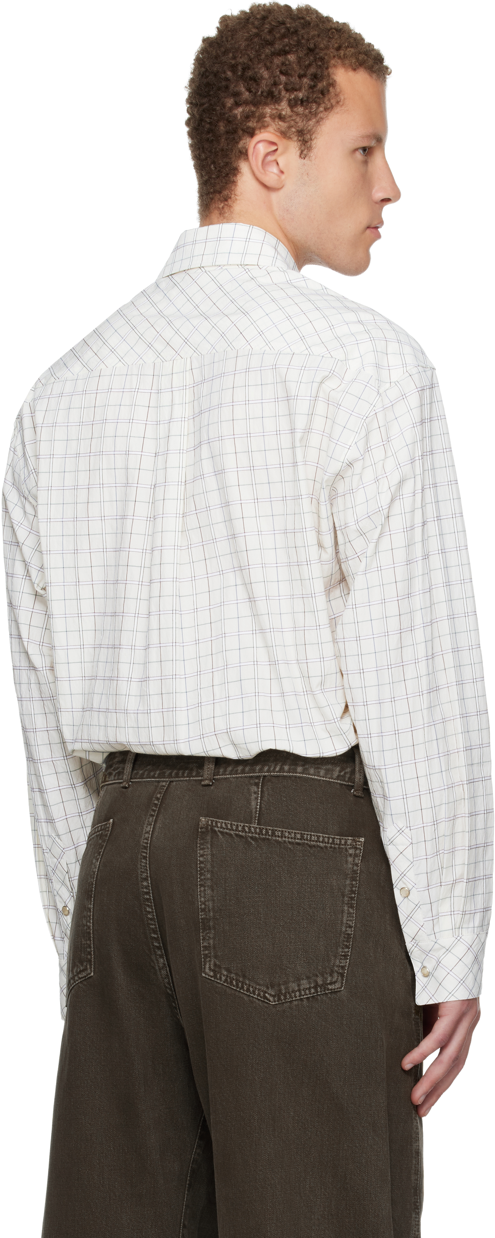 Lemaire Off-white Western Check Shirt In White