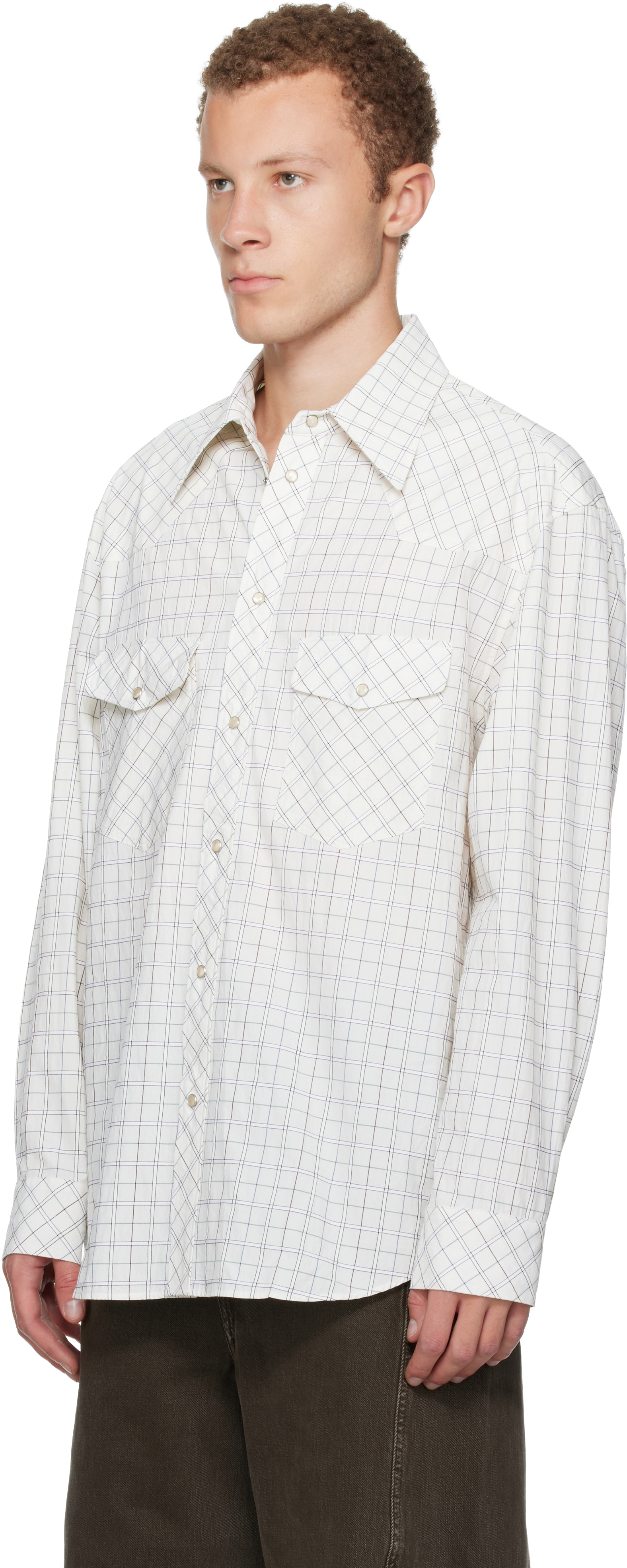 Lemaire Off-white Western Check Shirt In White