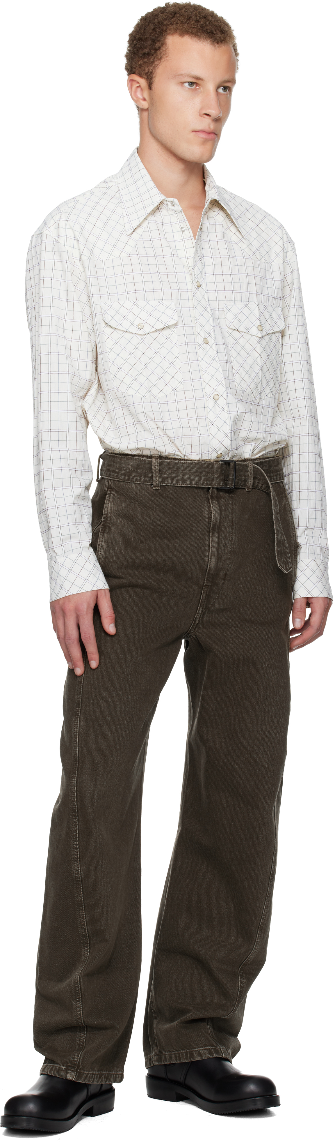 Lemaire Off-white Western Check Shirt In White