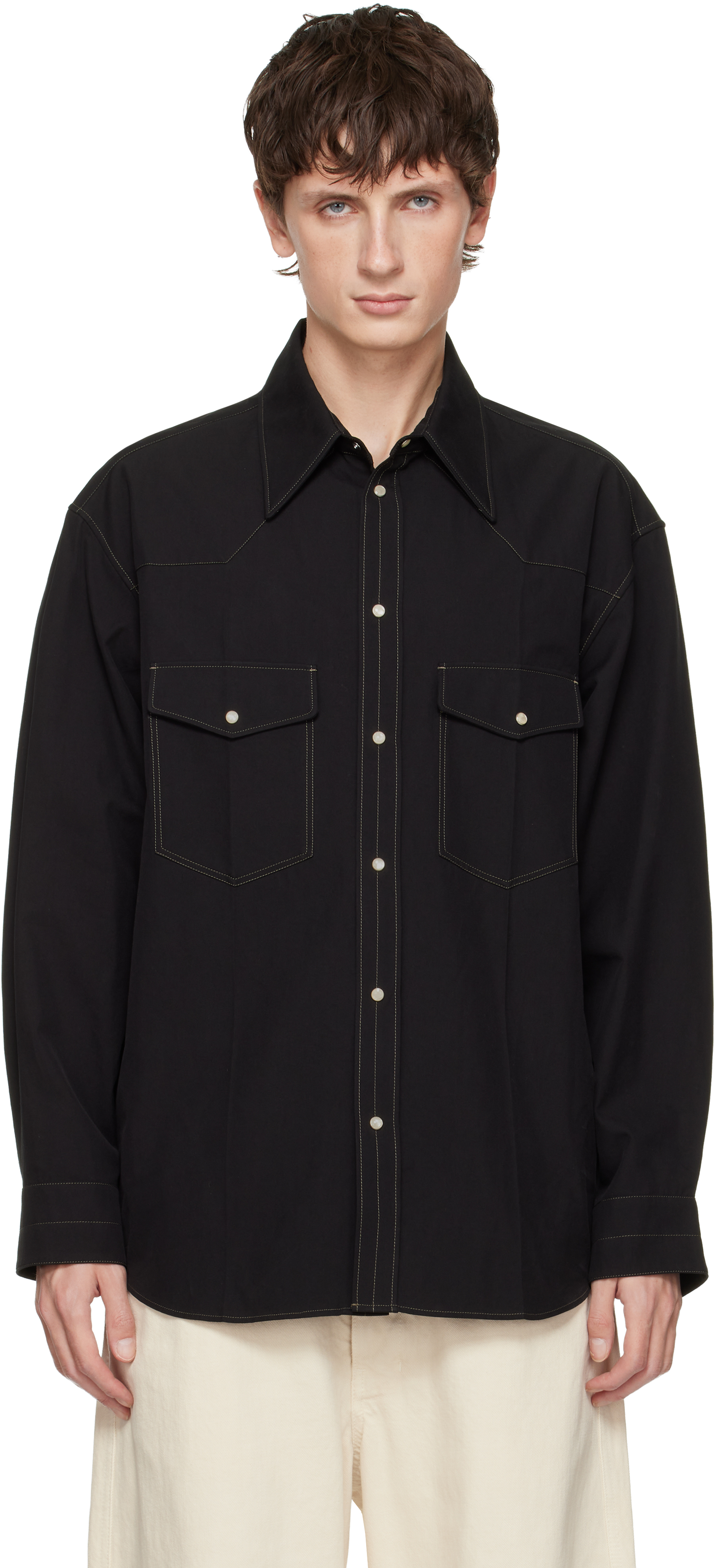 Lemaire Black Western Shirt In Black