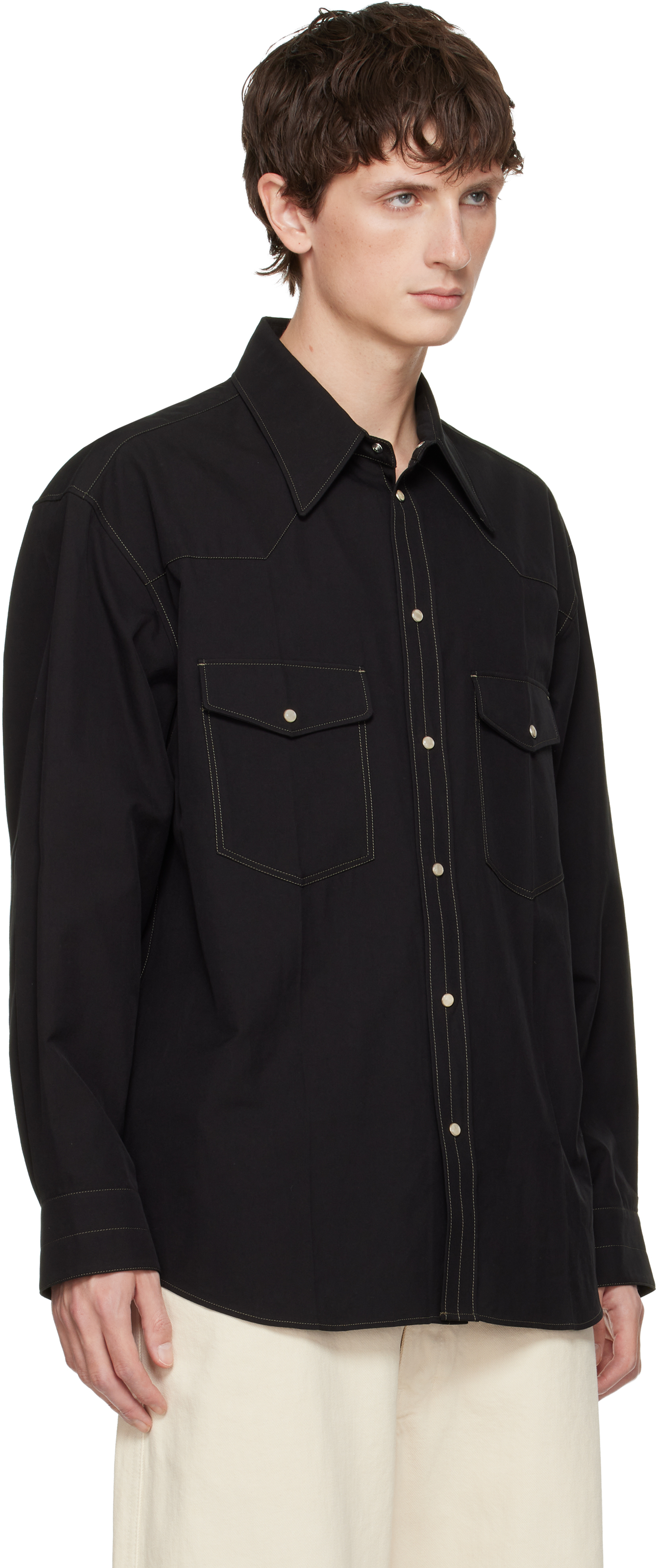 Lemaire Black Western Shirt In Black
