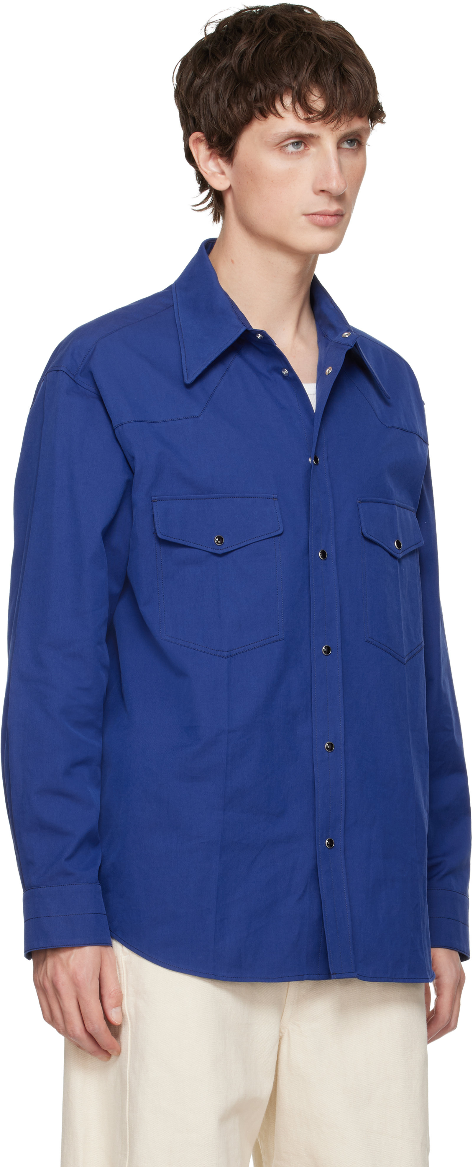 Lemaire Yoke-detail Chest-pockets Shirt In Blue